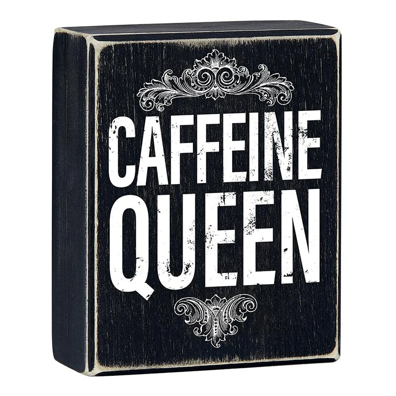 Caffeine Queen Box Sign in Black | Funny Rustic Wall Wooden Box Sign Decor - Image 3