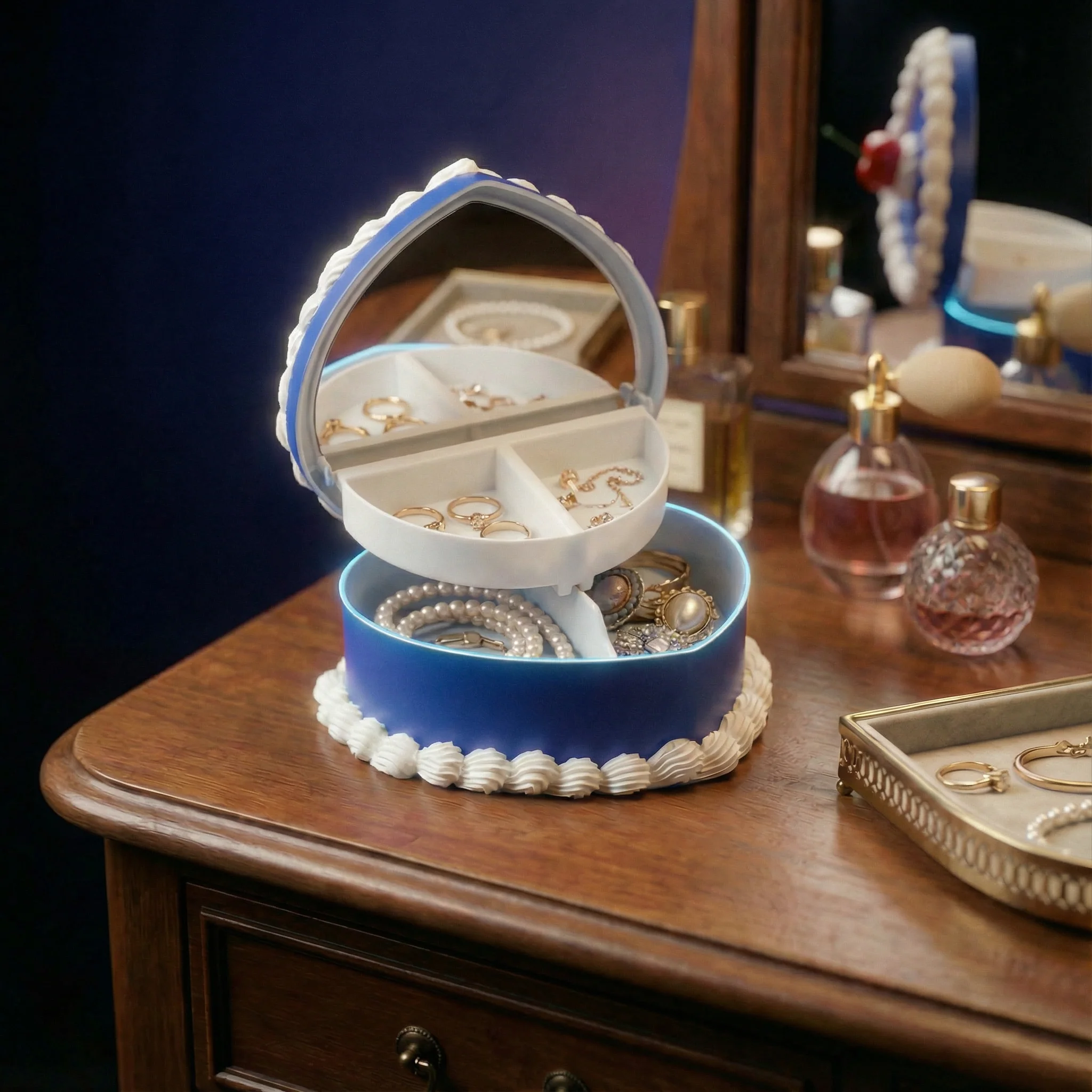 Cake Jewelry Box | Hand Decorated Small Heart Cake Storage Box in Blue or Pink - Image 2