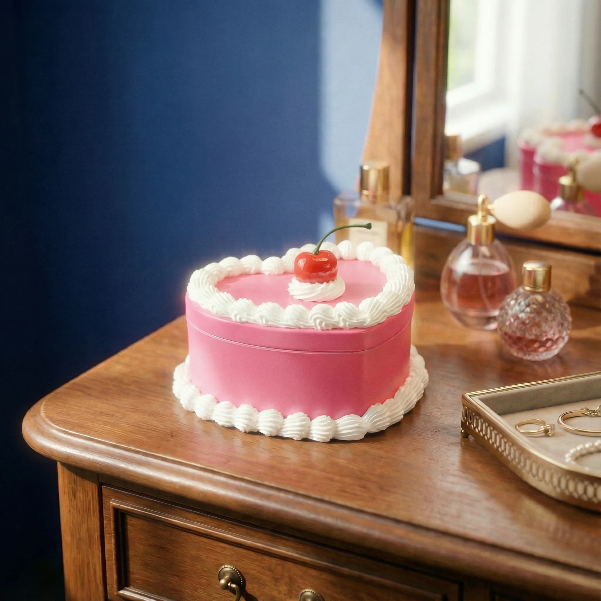 Cake Jewelry Box | Hand Decorated Small Heart Cake Storage Box in Blue or Pink - Image 5