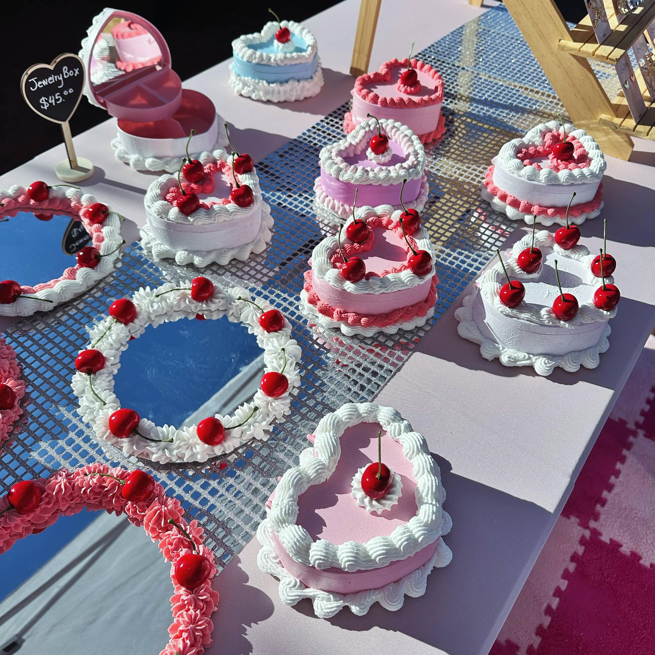 Cake Jewelry Box | Hand Decorated Small Heart Cake Storage Box in Blue or Pink - Image 8