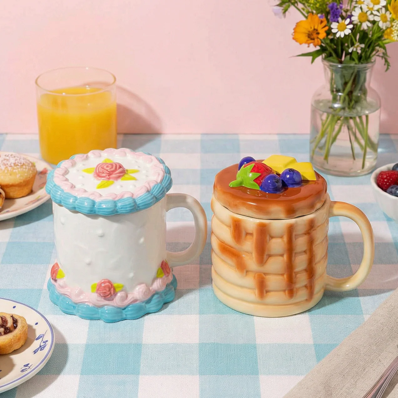 Cake Mug and Pancake Mug Set | Graphic Coffee Tea Cup - Image 2
