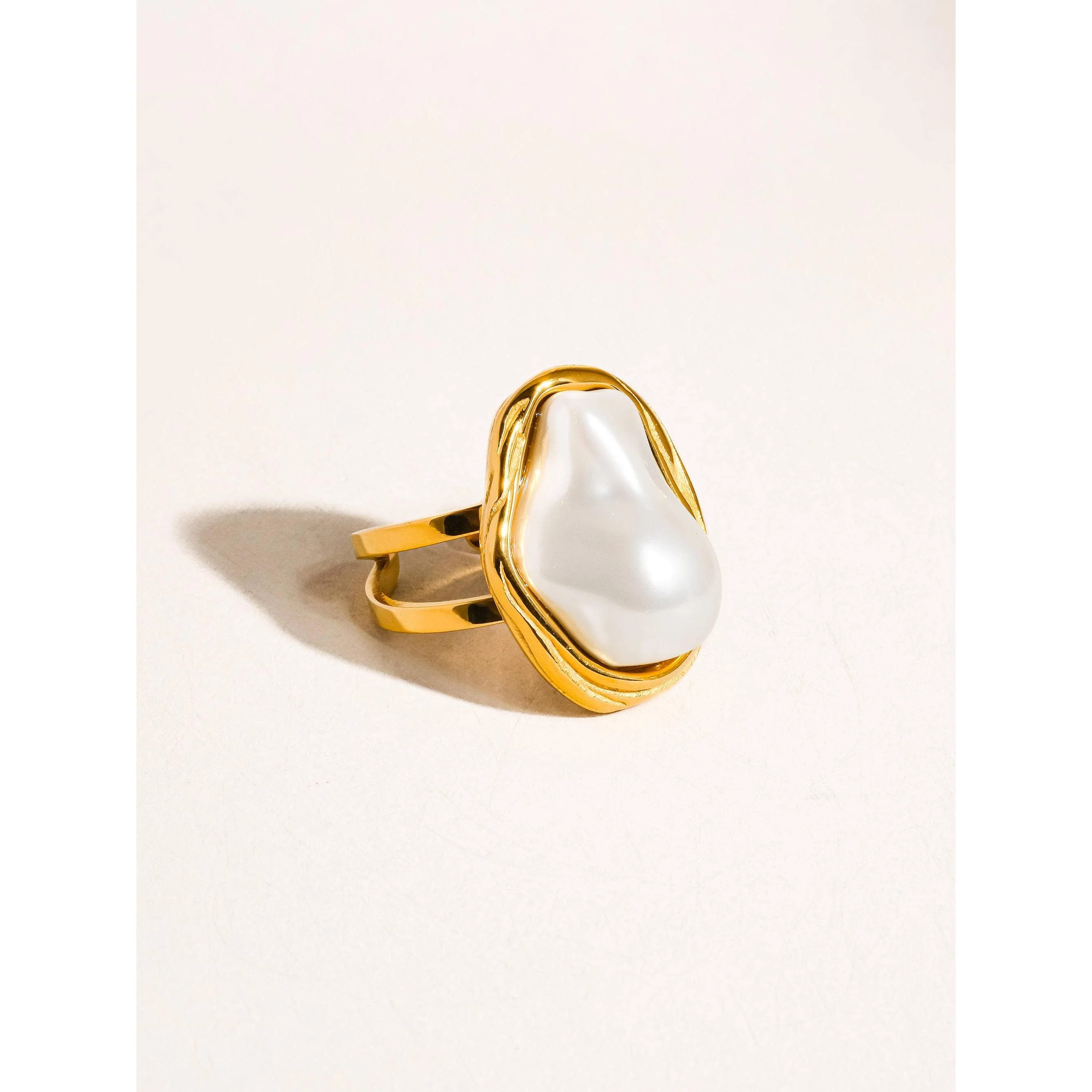 Cameron 18K Gold Non-Tarnish Classic Pearl Round Ring | Adjustable Ring - Image 4