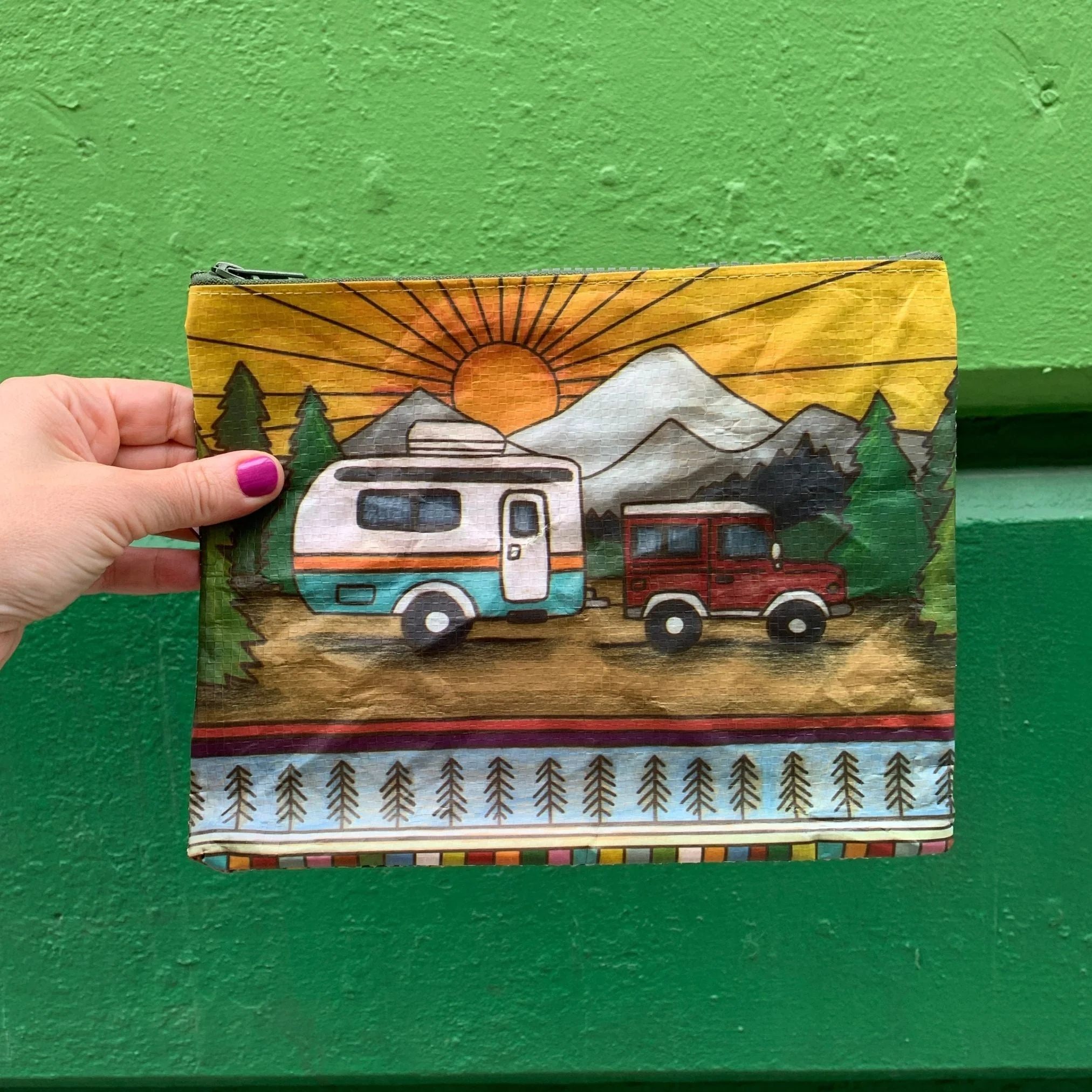 Camper Zipper Pouch | Camping Themed Purse Pencil Case Organizer | 9.50" x 7" - Image 3