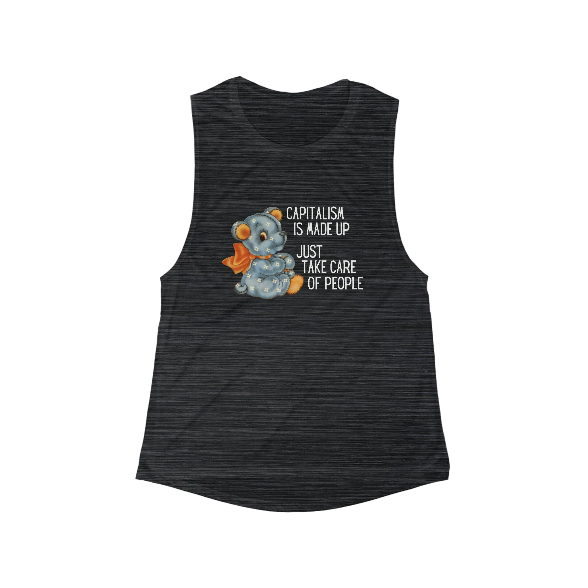 Capitalism is Made Up Just Take Care of People Flowy Scoop Muscle Tank - Image 3