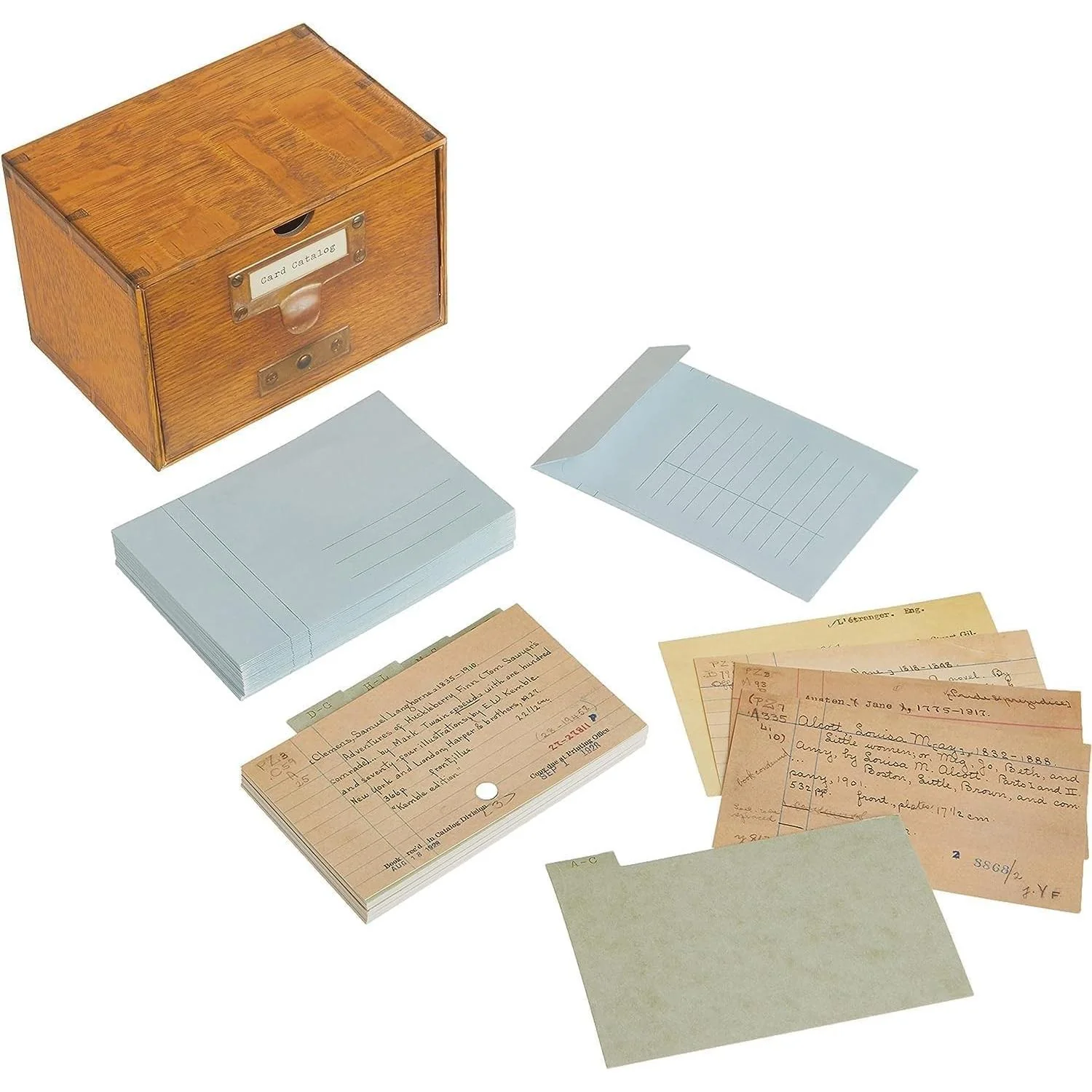 Card Catalog Notecard Set in Keepsake Tromp D'Oeil Box | Bibliophile Library Gifts Vintage Cards - Image 3