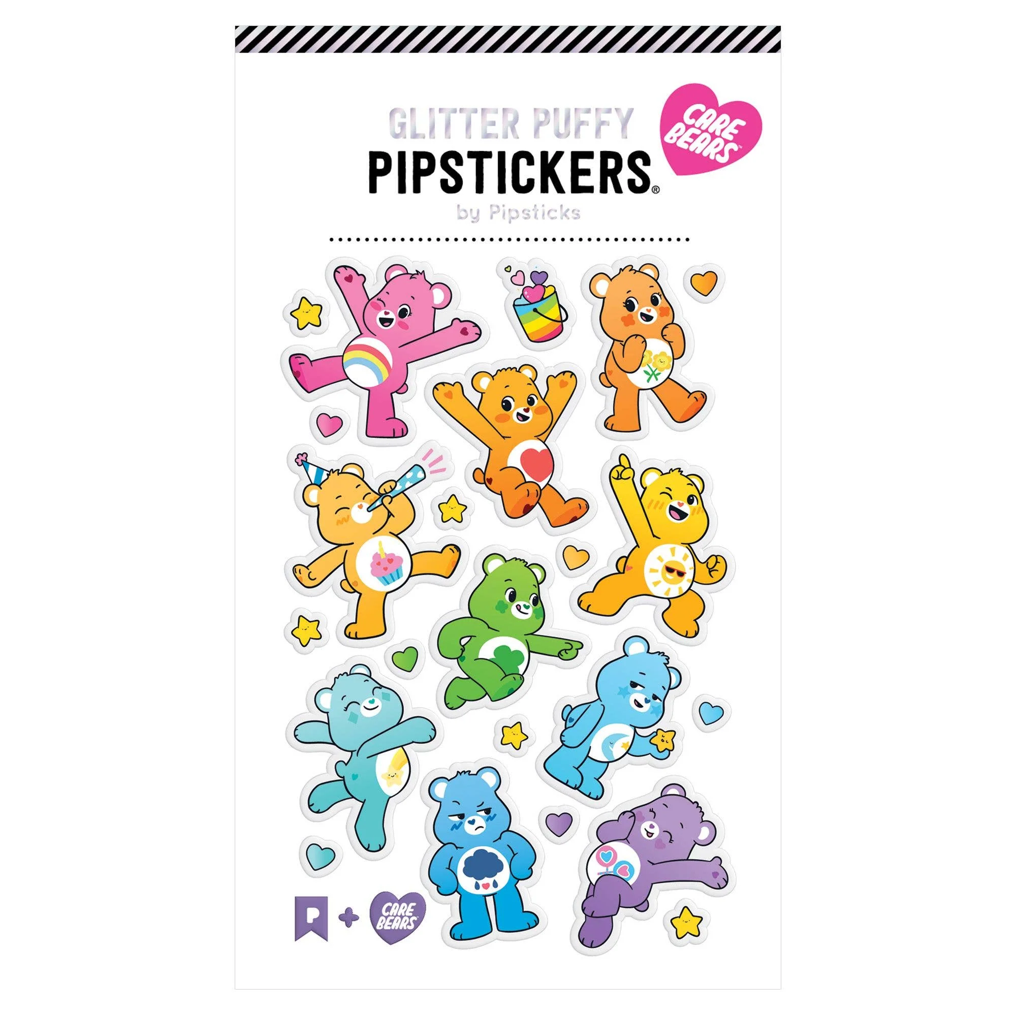 Care Bears Rainbow Friends Glitter Puffy Stickers | Cartoons Retro Decorative Decals | Sticker Lovers Collection