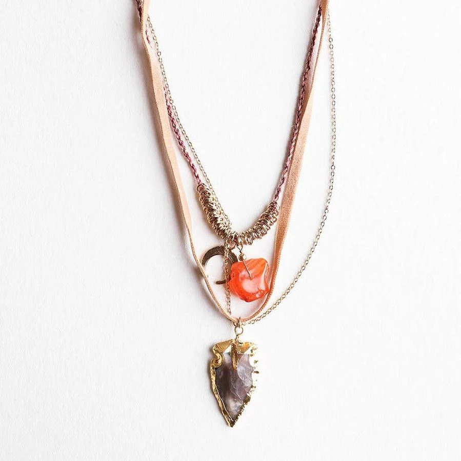 Carnelian & Brown Agate Multi Layered Suede Necklace
