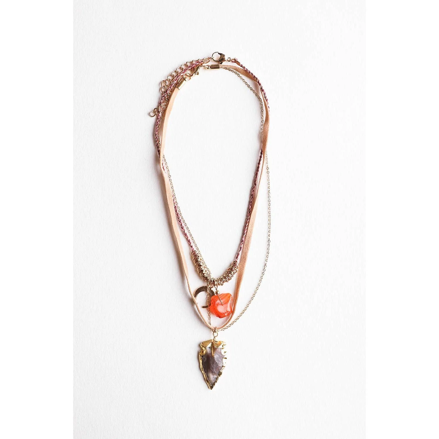 Carnelian & Brown Agate Multi Layered Suede Necklace - Image 3