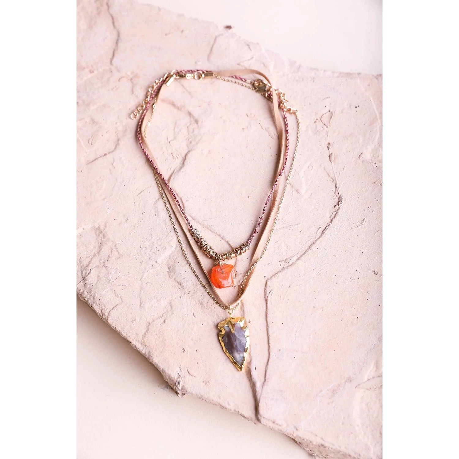 Carnelian & Brown Agate Multi Layered Suede Necklace - Image 5