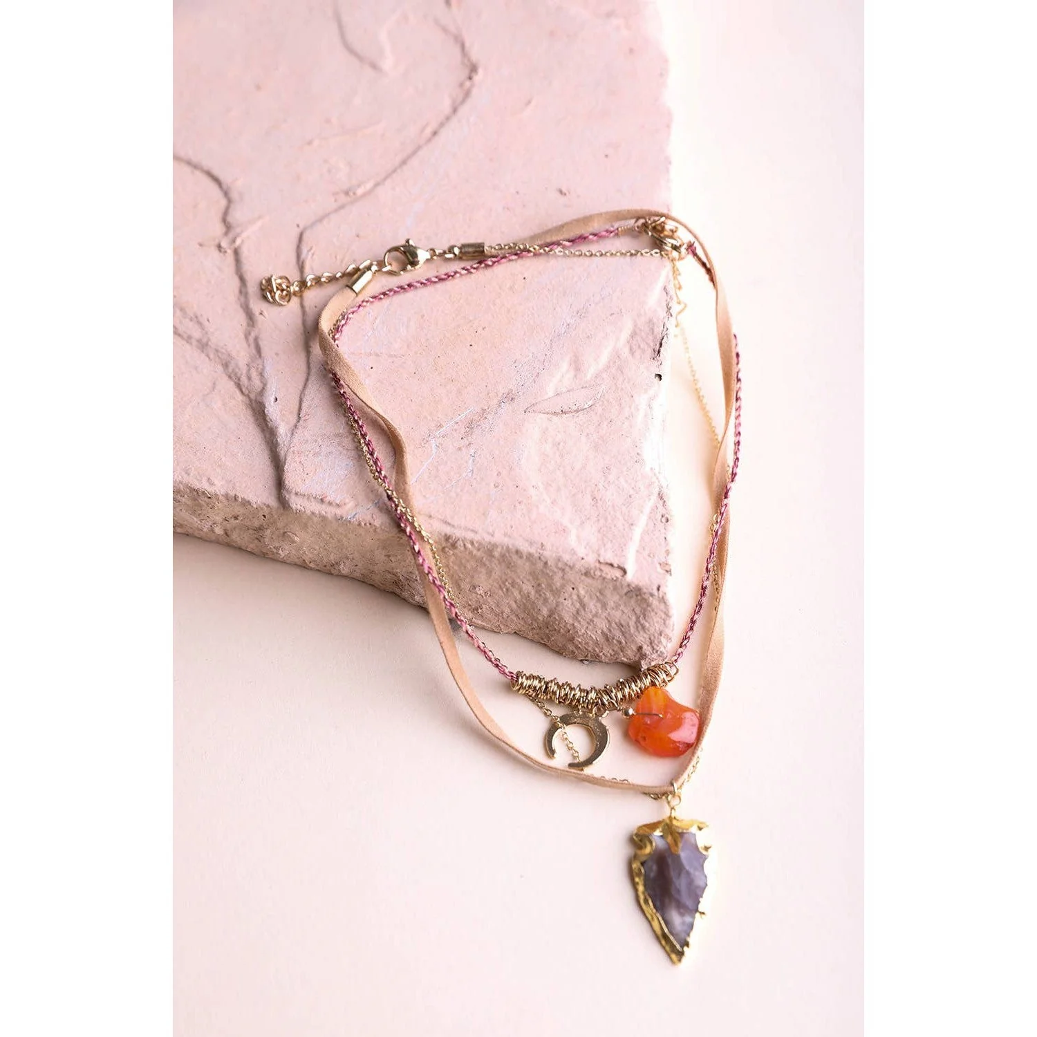 Carnelian & Brown Agate Multi Layered Suede Necklace - Image 6
