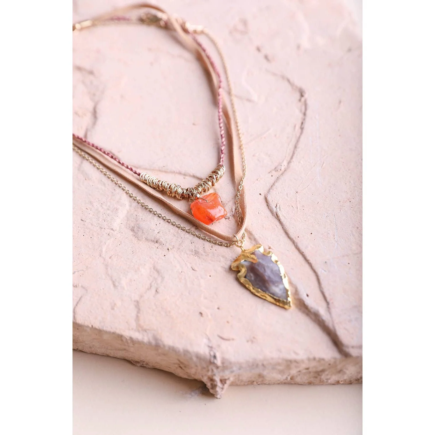 Carnelian & Brown Agate Multi Layered Suede Necklace - Image 7