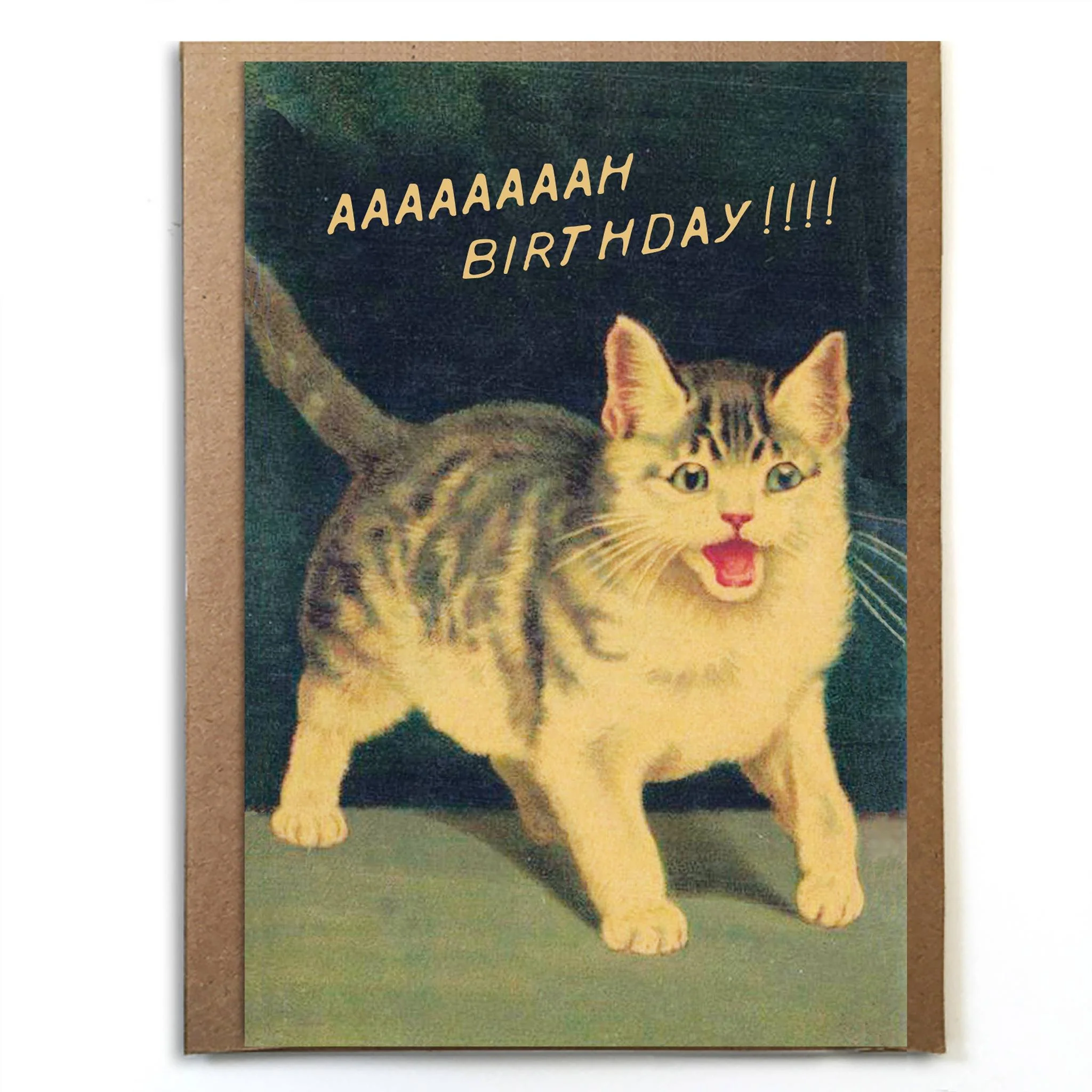 Aaaaaaaaah Birthday!!! Cat Funny Birthday Card | Vintage Cats Recycled Paper Greeting Card