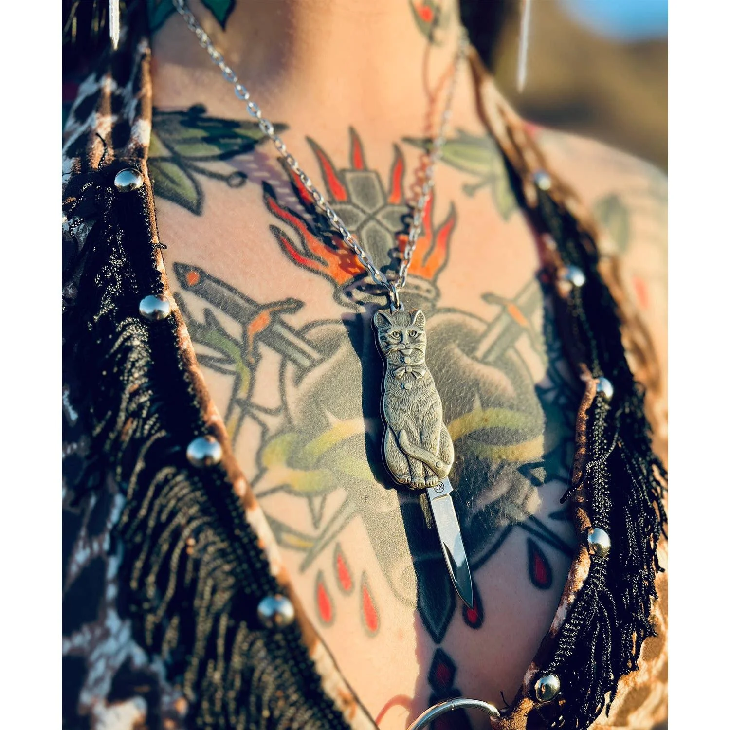 Cat Switchblade Necklace | Vintage Cat Knife Pendant - Image 2