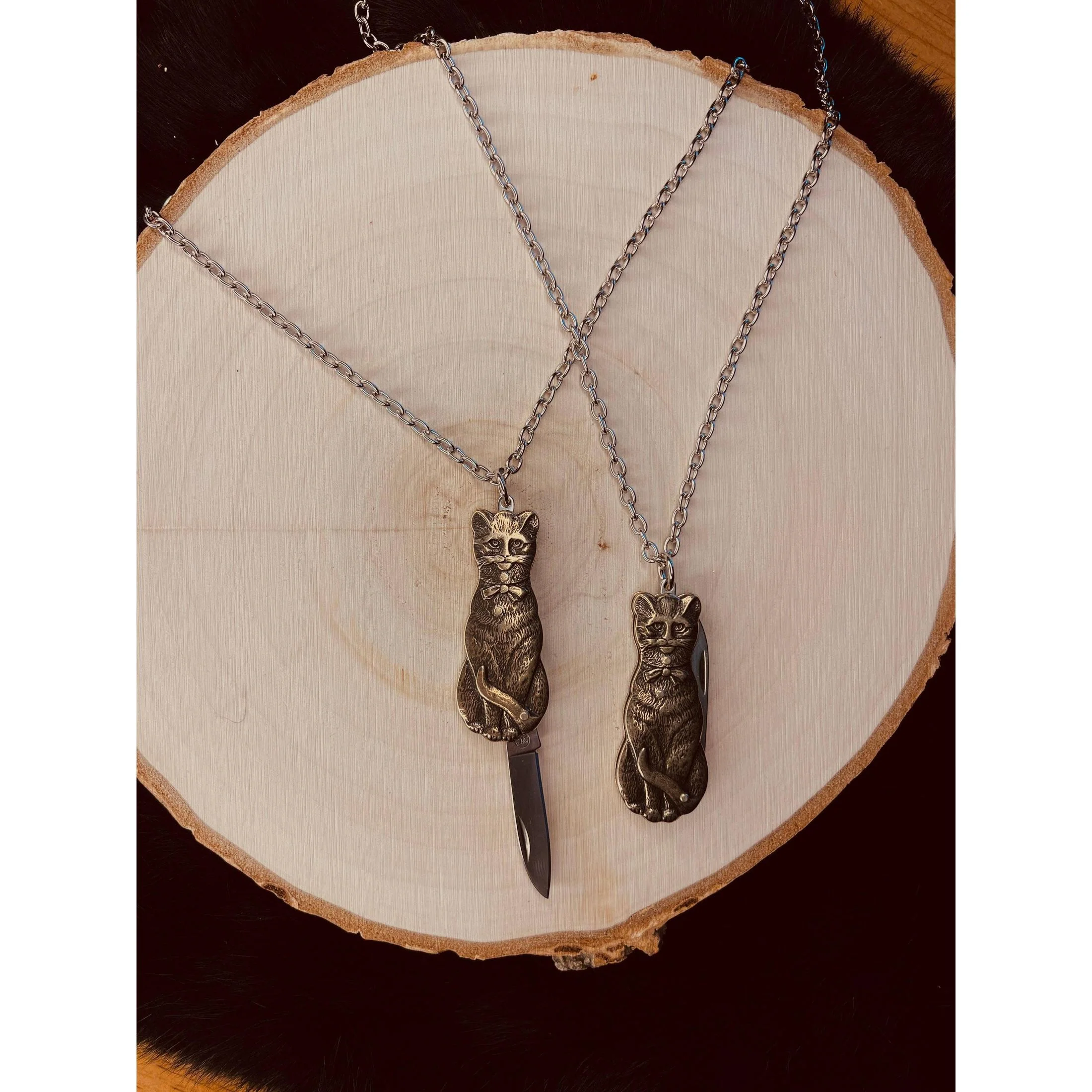 Cat Switchblade Necklace | Vintage Cat Knife Pendant - Image 3