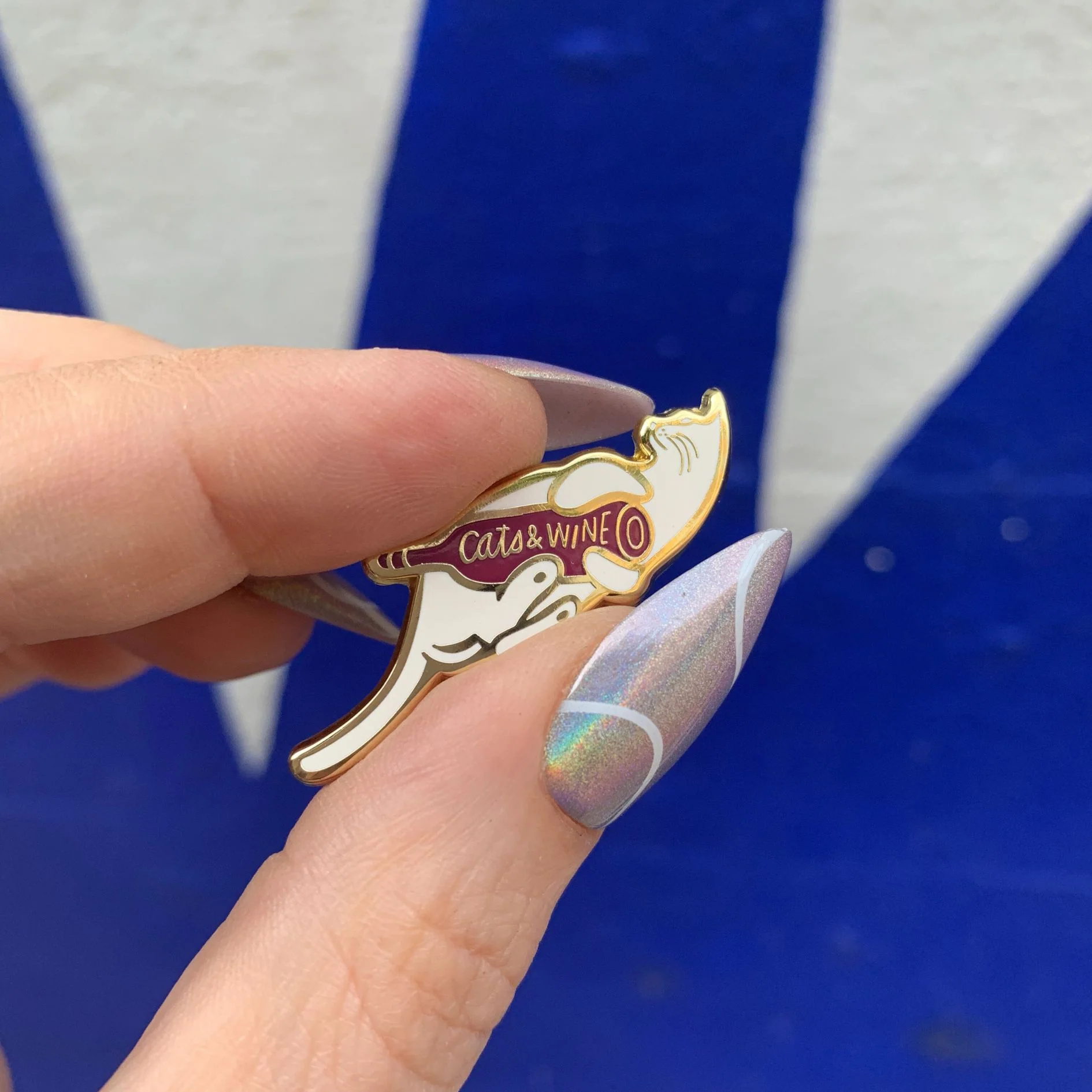 Cats and Wine Make Everything Fine Enamel Pin in Purplish Red and Gold - Image 9
