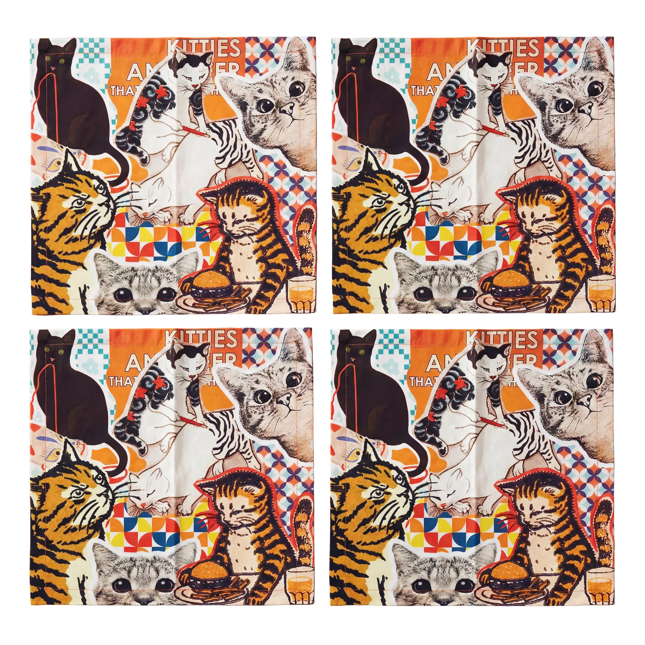 Cats Collage Cloth Napkins Set of 4 | Vintage Style Cotton Cat Print Napkins | 18" x 18" - Image 5