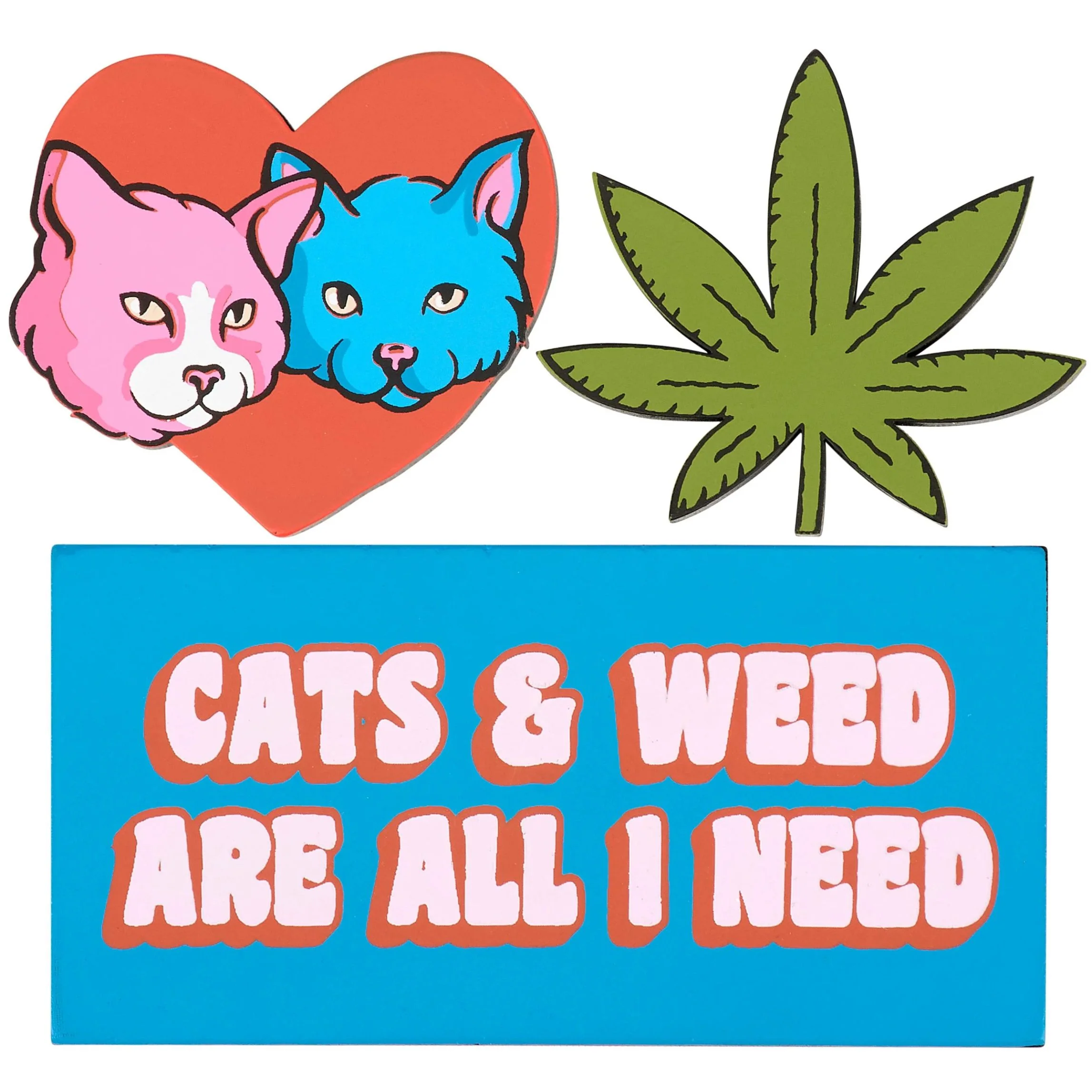 Cats & Weed Are All I Need Magnet Set | Funny Cat & Leaf Wooden Magnets Set of 3 - Image 3