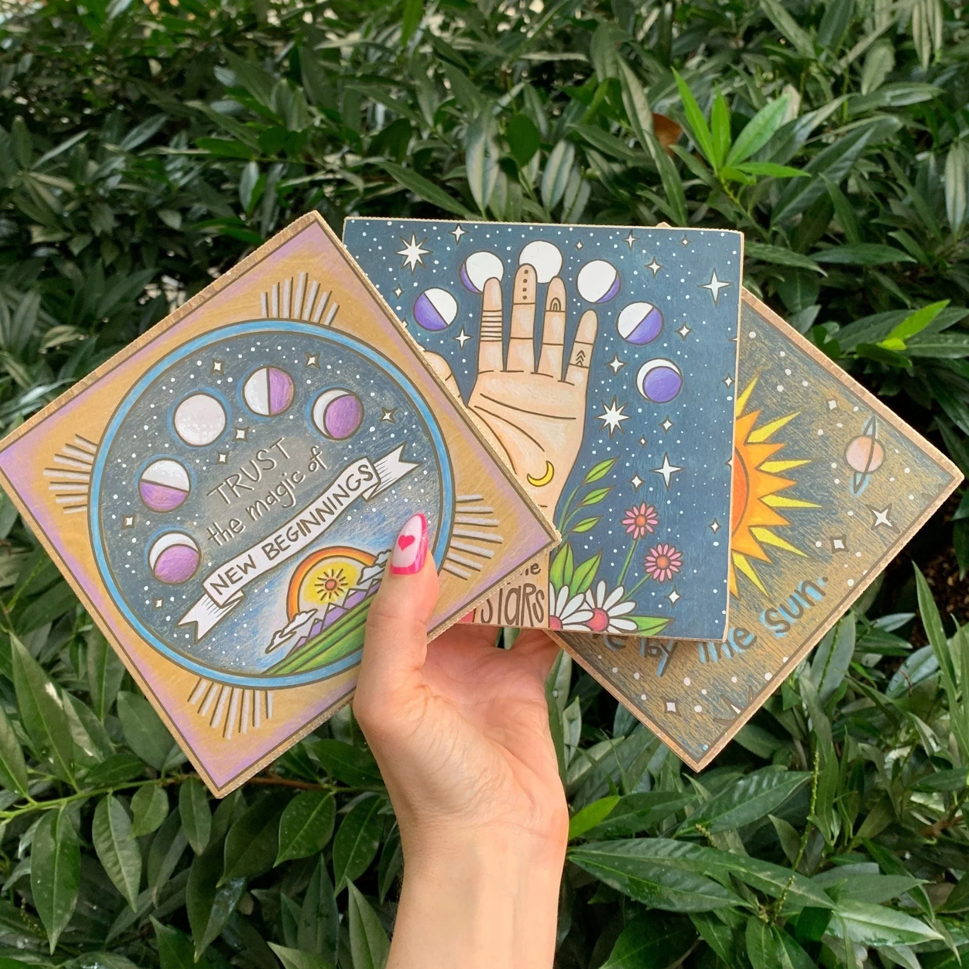 Set of 3 Celestial Inspo Block Signs | Square Wooden Sign Decor Display | 6" x 6" | Gift for Her - Image 2