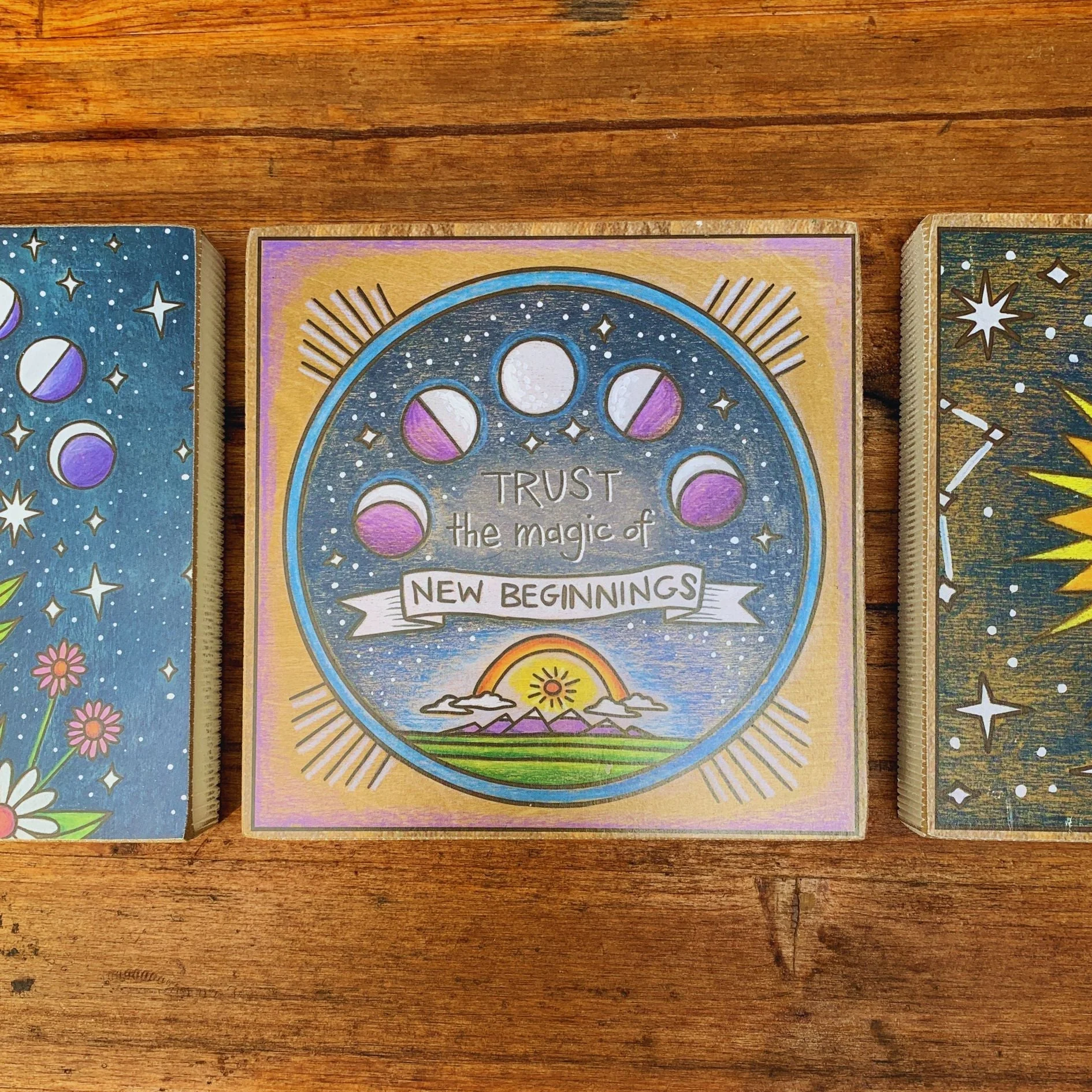 Set of 3 Celestial Inspo Block Signs | Square Wooden Sign Decor Display | 6" x 6" | Gift for Her - Image 9