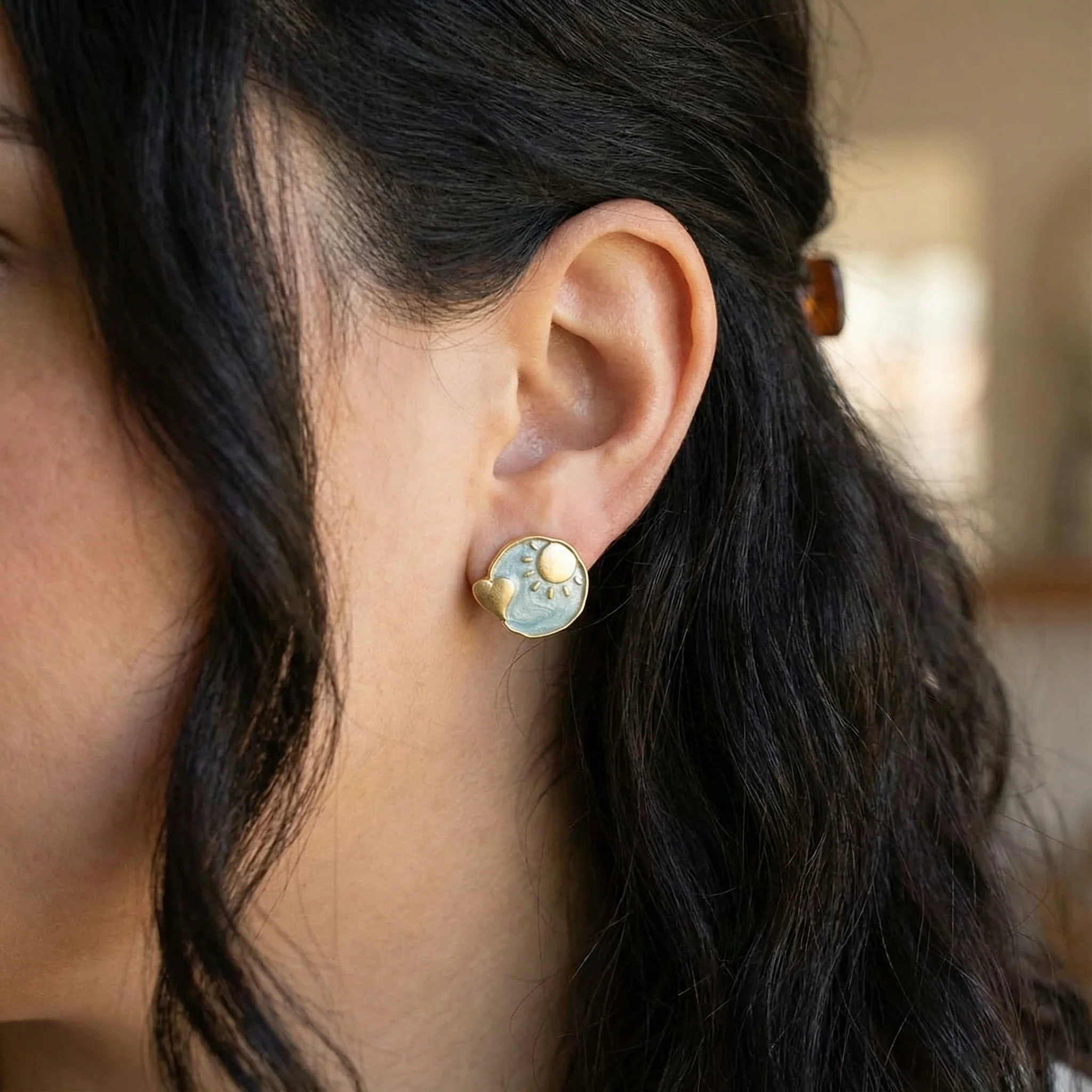Celestial Blues Gold Post Earrings - Image 2