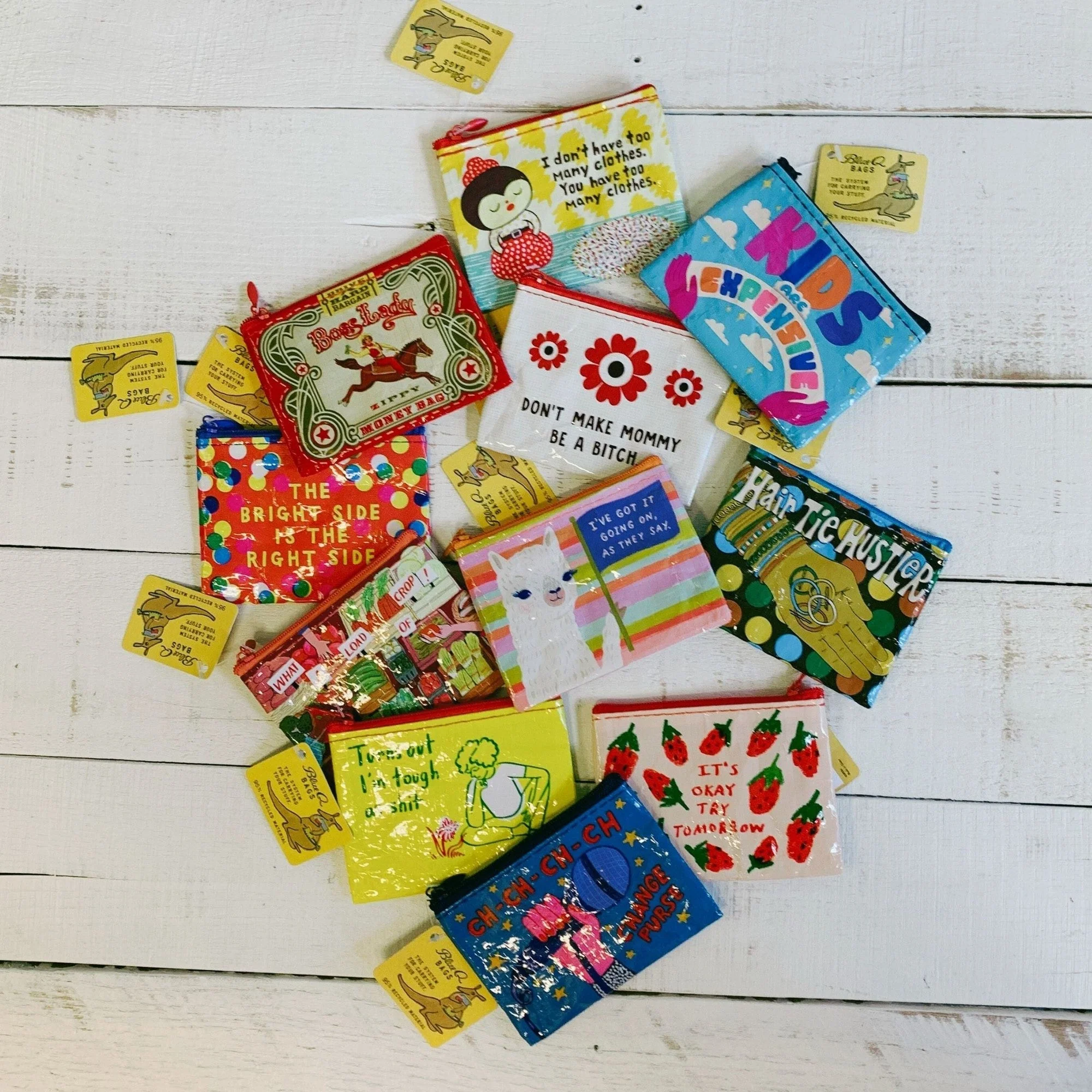 Ch-Ch-Ch-Ch Change Recycled Material Mini Zipper Pouch | Recycled Material | 3"h x 4"w | BlueQ at GetBullish - Image 6