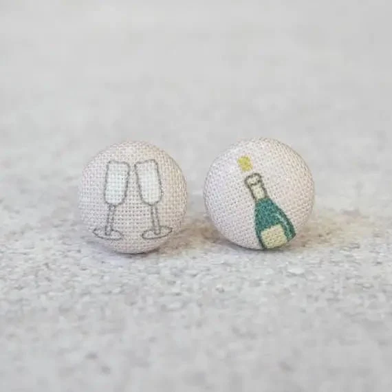 Champagne Toast Fabric Button Earrings | Handmade in the US - Image 2
