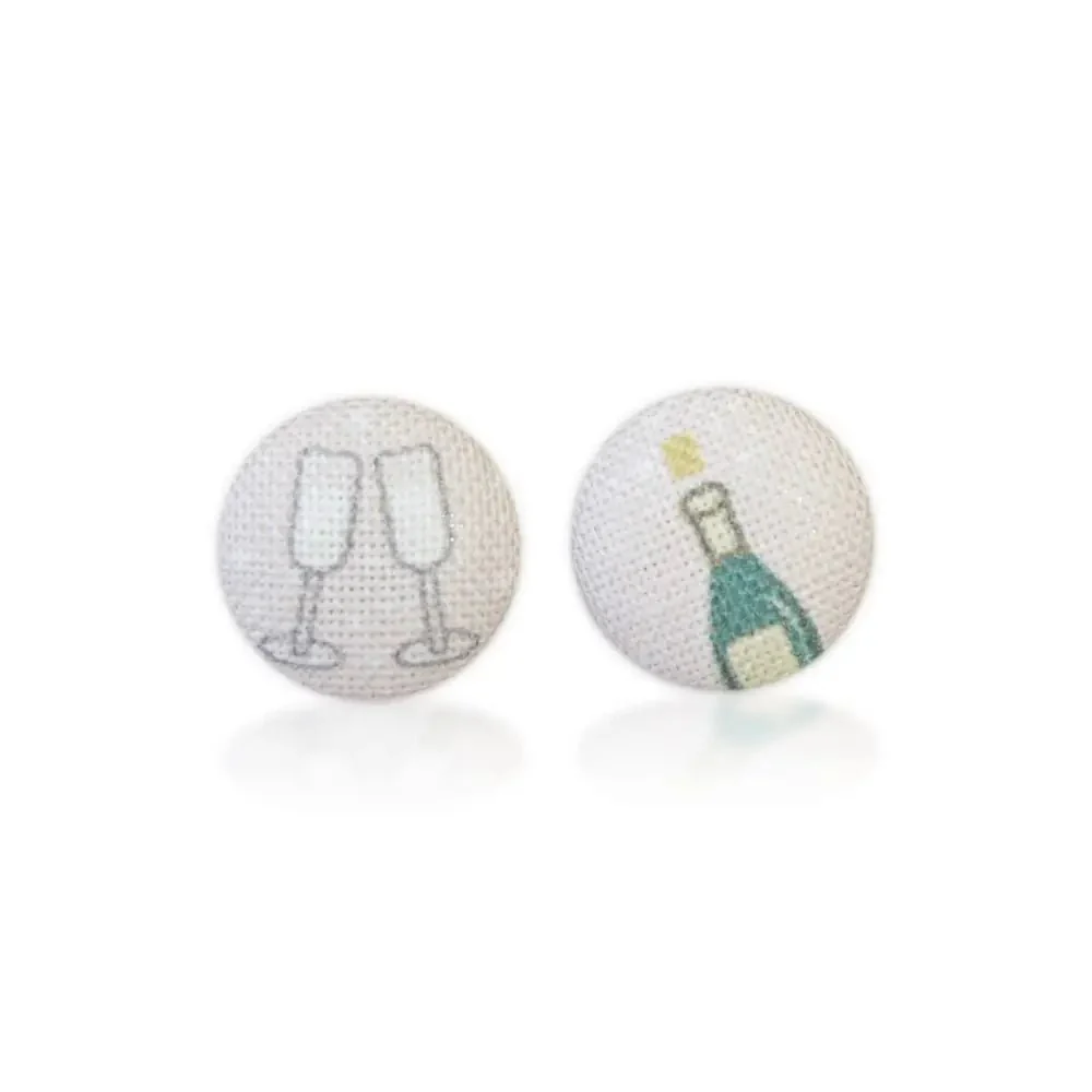 Champagne Toast Fabric Button Earrings | Handmade in the US - Image 6