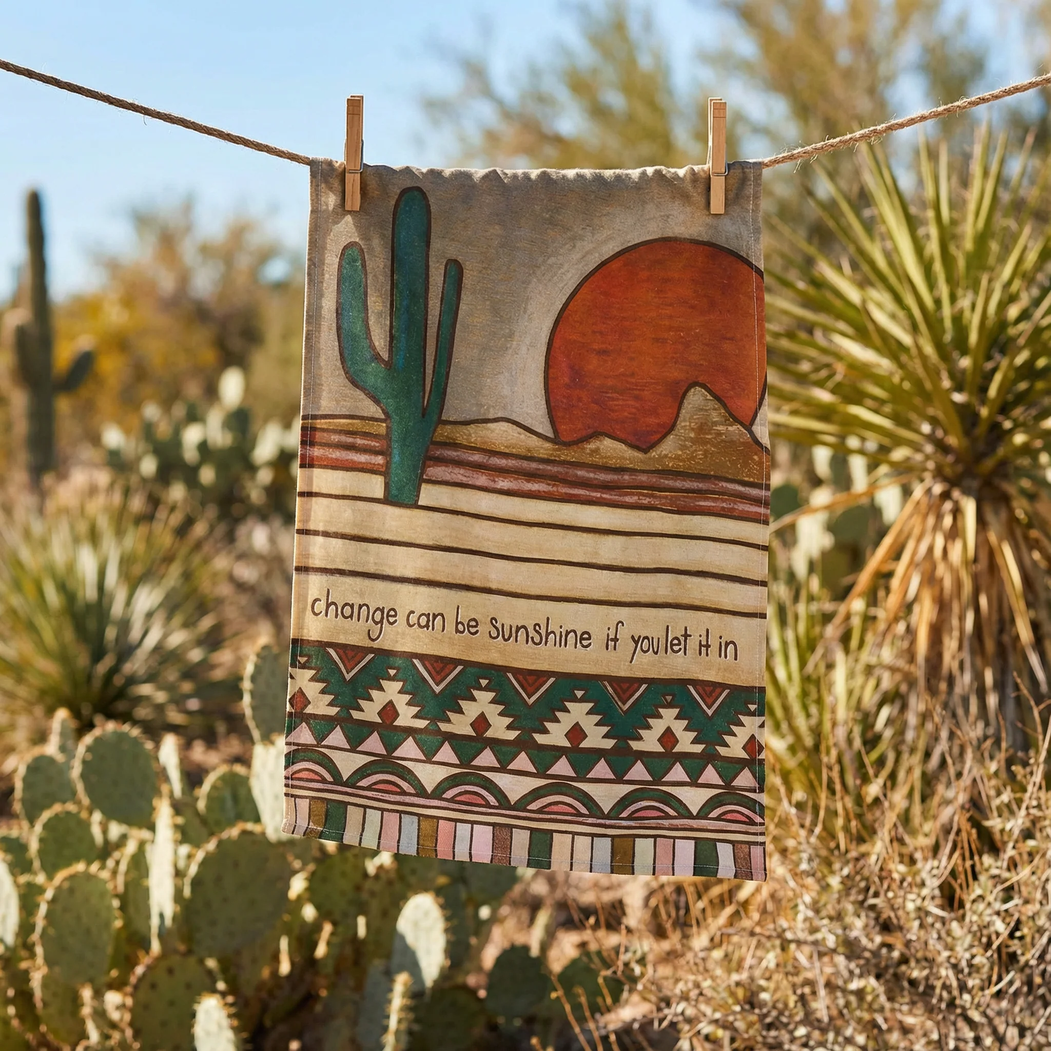 Change Can Be Sunshine If You Let It In Kitchen Towel | Woodburned Desert Hand Tea Dish Cloth | 18" x 28" - Image 6