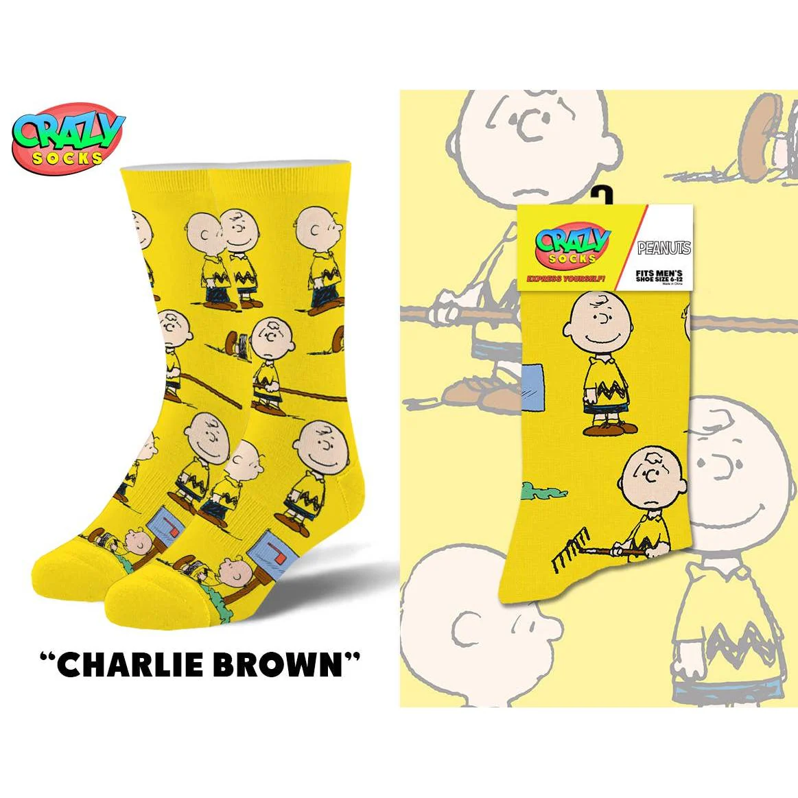 Charlie Brown Men’s Crew Socks | Fun Peanuts Cartoon Crazy Socks - Image 5
