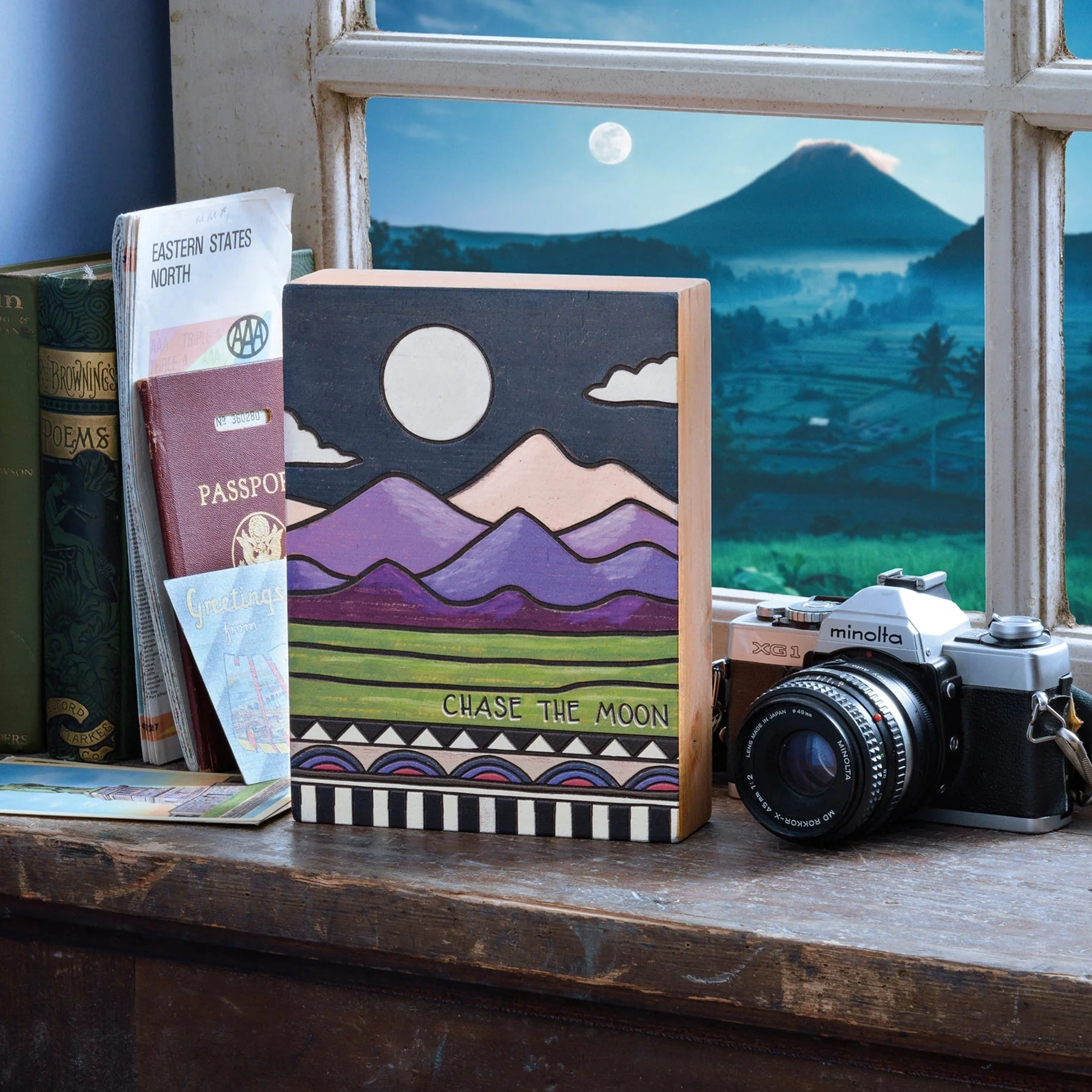 Chase The Moon Wooden Box Sign | Wall Desk Office Home Decor | 6" x 8" - Image 4