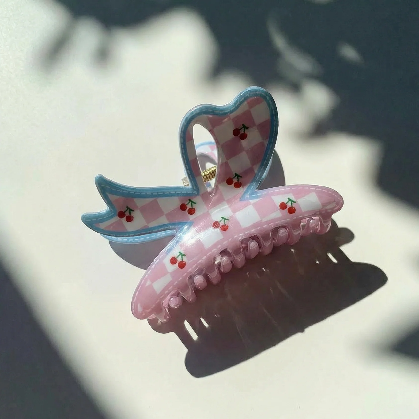 Velvet Claws Checkered Cherry Bow Hair Claw