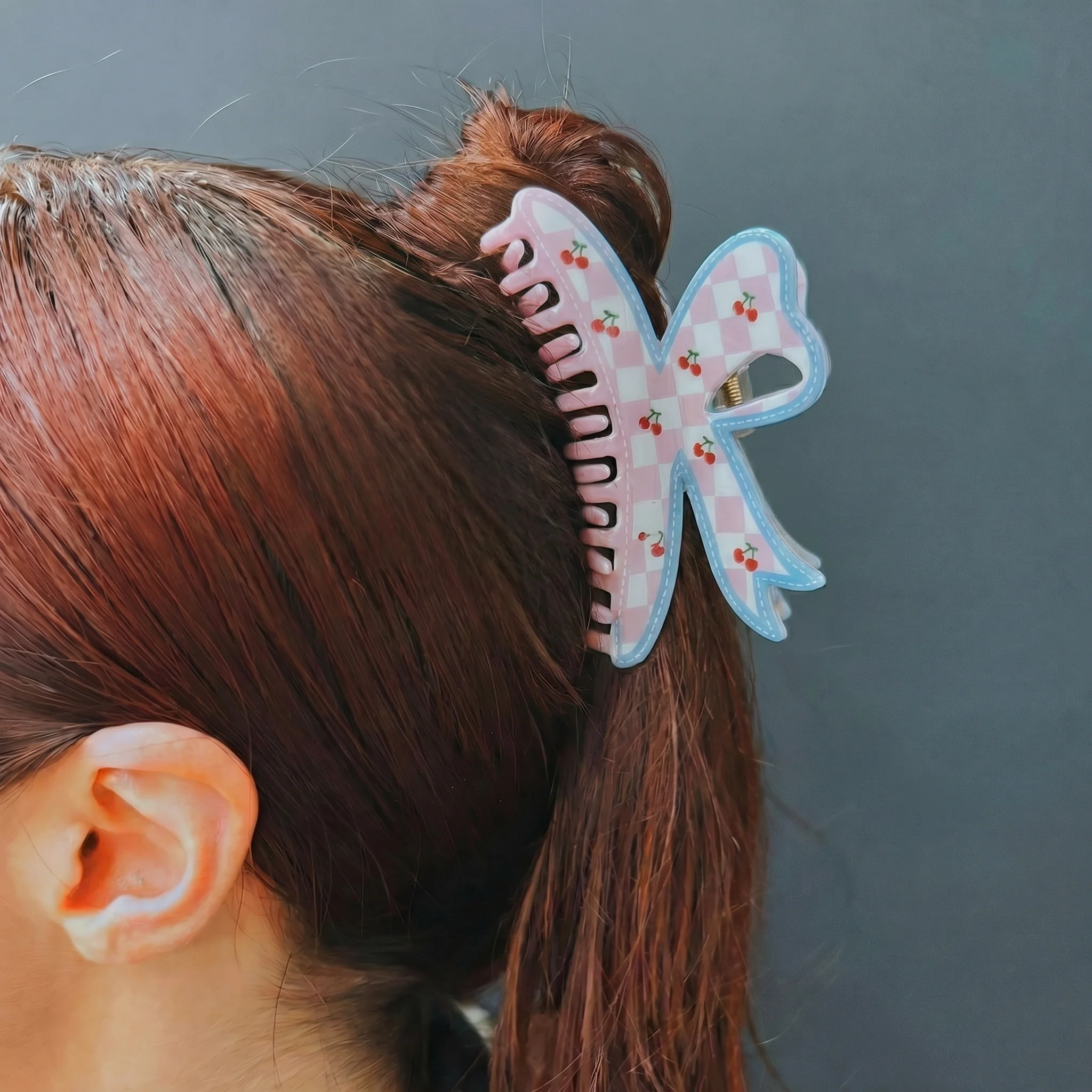 Velvet Claws Checkered Cherry Bow Hair Claw - Image 12