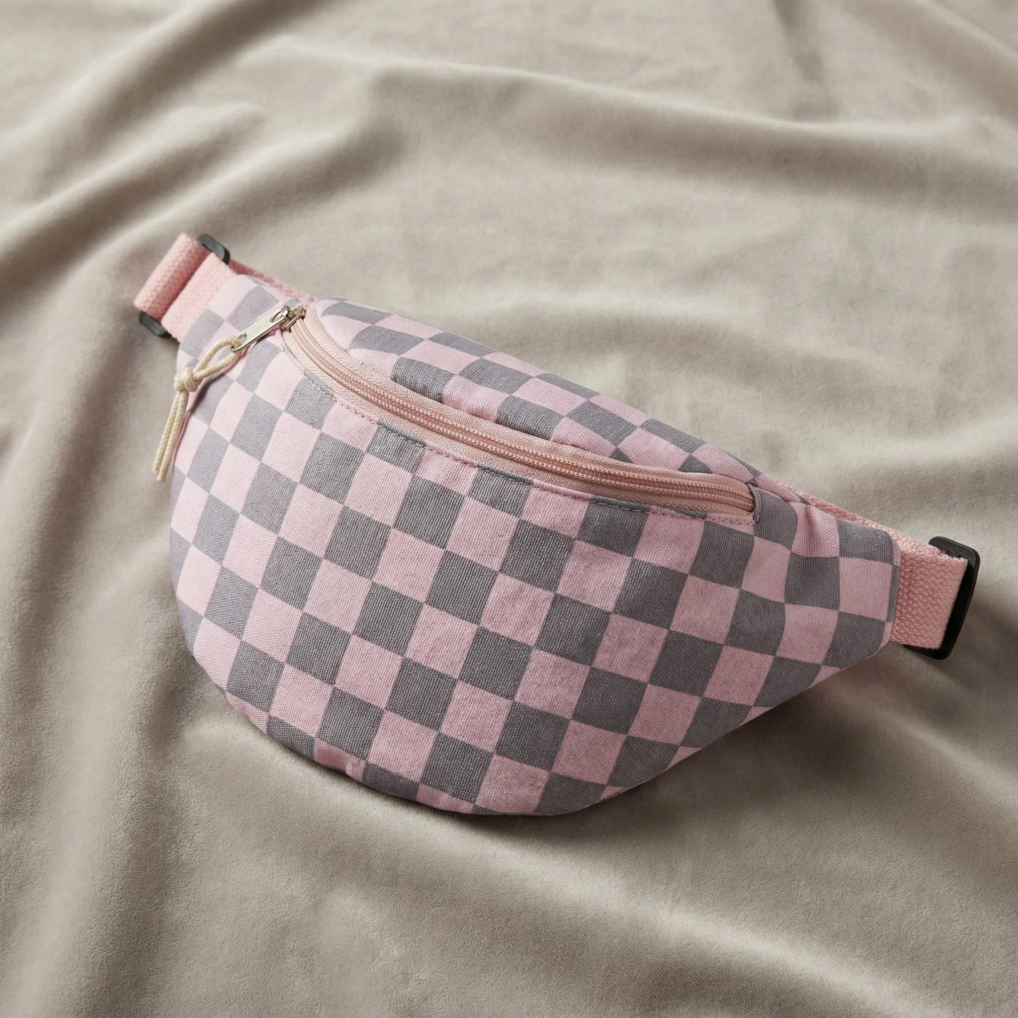 Checkered Belt Bag Fanny Pack Y2K Gen Z Aesthetic win 4 Colors [Violet, Pink, Green, Gray] 9.5" x 6" - Image 13