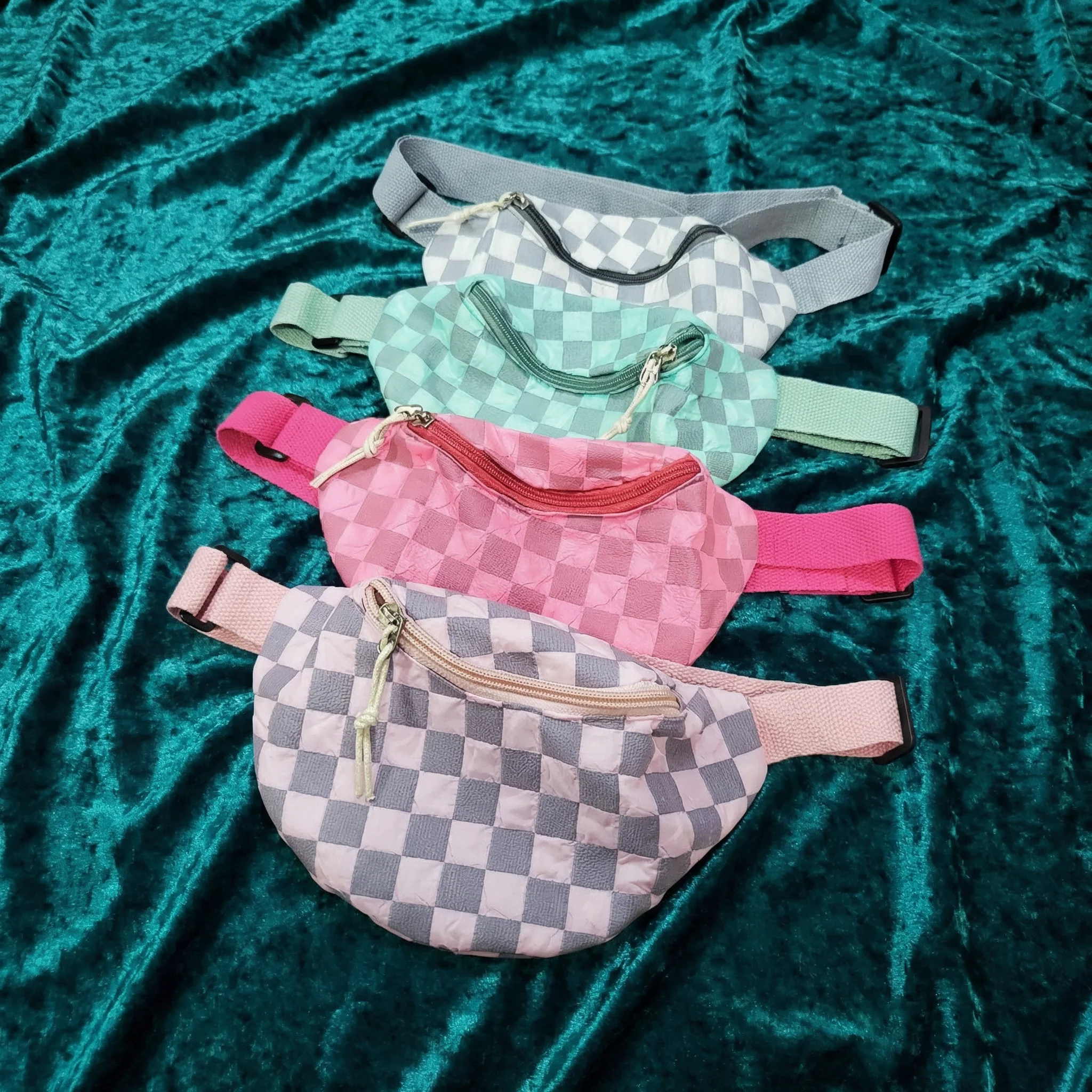 Checkered Belt Bag Fanny Pack Y2K Gen Z Aesthetic win 4 Colors [Violet, Pink, Green, Gray] 9.5" x 6" - Image 2