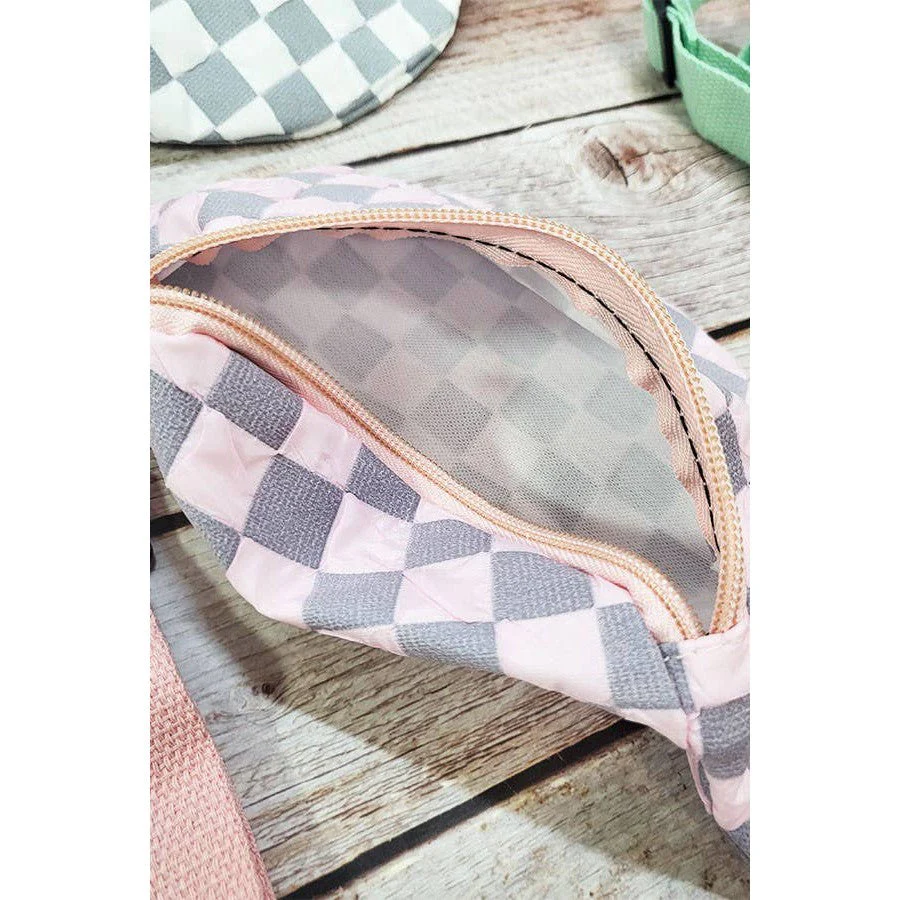 Checkered Belt Bag Fanny Pack Y2K Gen Z Aesthetic win 4 Colors [Violet, Pink, Green, Gray] 9.5" x 6" - Image 6