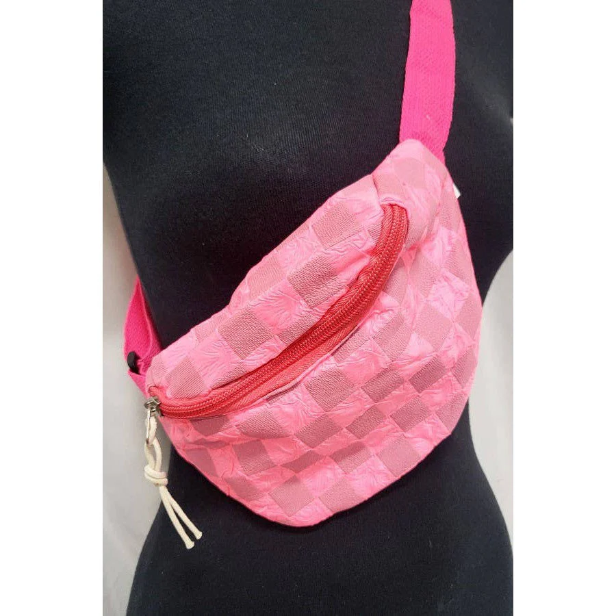 Checkered Belt Bag Fanny Pack Y2K Gen Z Aesthetic win 4 Colors [Violet, Pink, Green, Gray] 9.5" x 6" - Image 8