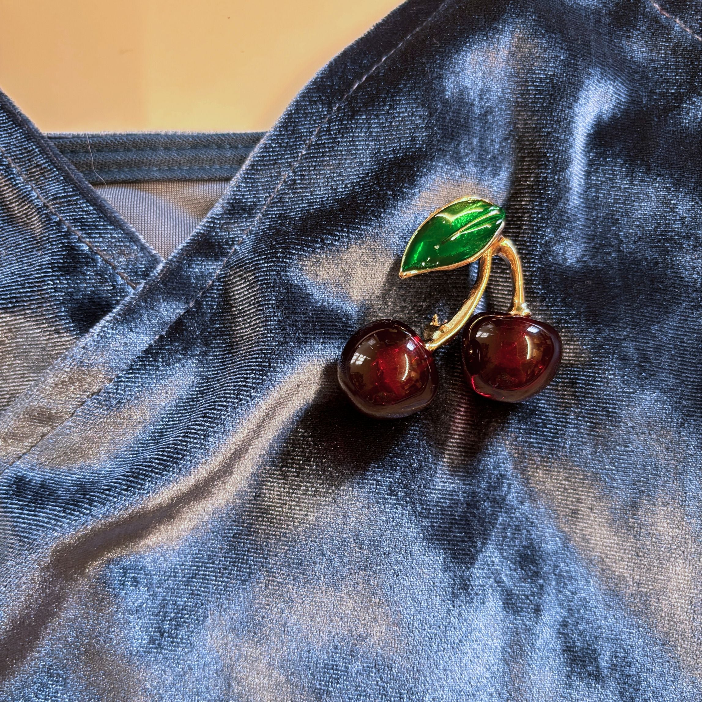 Cheeky Cherries Brooch | 1.45" Wide Pin in Metal Alloy with Gold Finish - Image 2