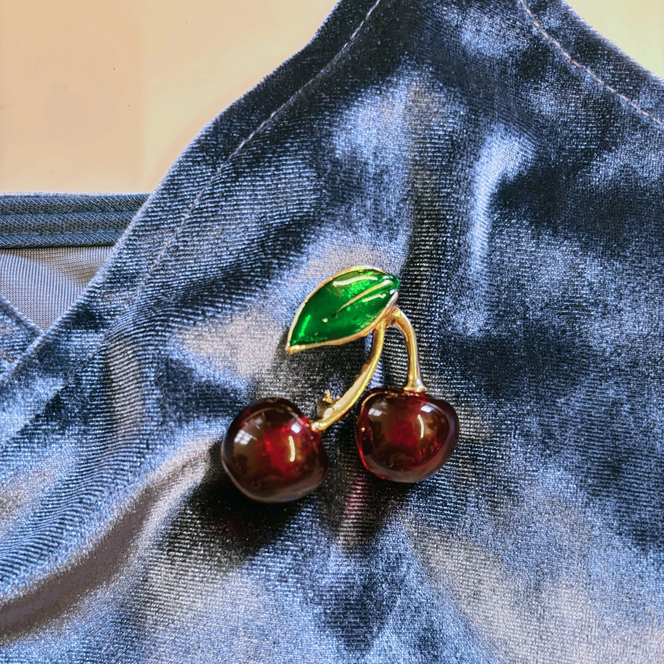 Cheeky Cherries Brooch | 1.45" Wide Pin in Metal Alloy with Gold Finish - Image 4