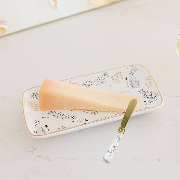 Cheetah Platter With Spreader | Ceramic Serving Dish Plate Tray with Butter Cheese Knife - Image 3