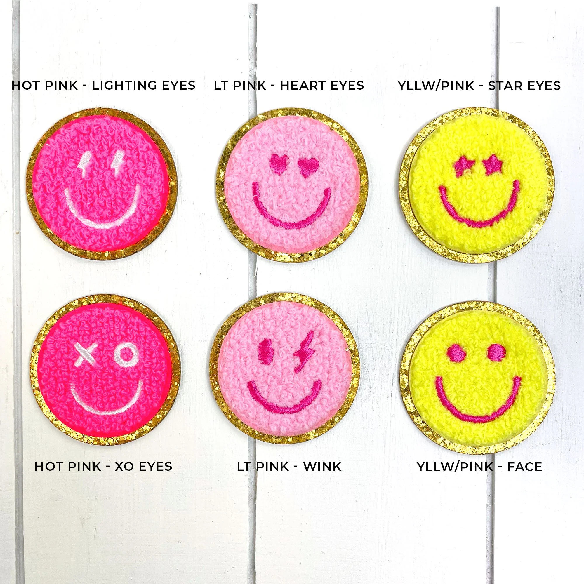 Smiley & Heart Icons Chenille Self-Adhesive Patches | Decorative DIY Stick On Patches - Image 2