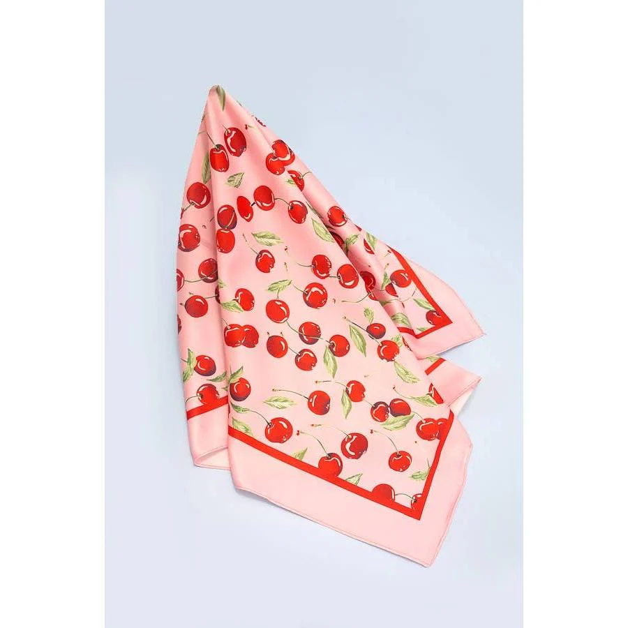 Cherry Print Silky Feel Bandana Scarf | 21.7" Square Bandana or Neck Scarf - Image 3