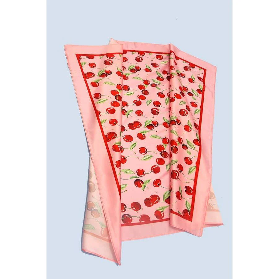 Cherry Print Silky Feel Bandana Scarf | 21.7" Square Bandana or Neck Scarf - Image 4