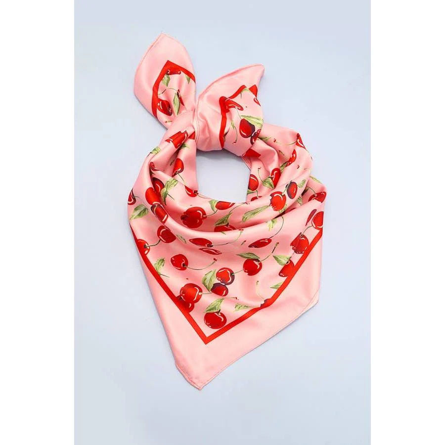 Cherry Print Silky Feel Bandana Scarf | 21.7" Square Bandana or Neck Scarf - Image 5