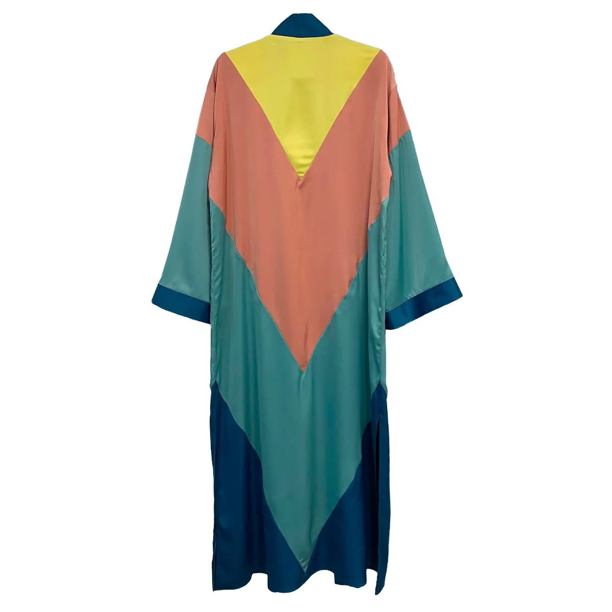 [SIZE L] Chevron Kimono Big Long Textured Satin Duster | Light Jacket, Outdoor Robe, Swimsuit Coverup - Image 4
