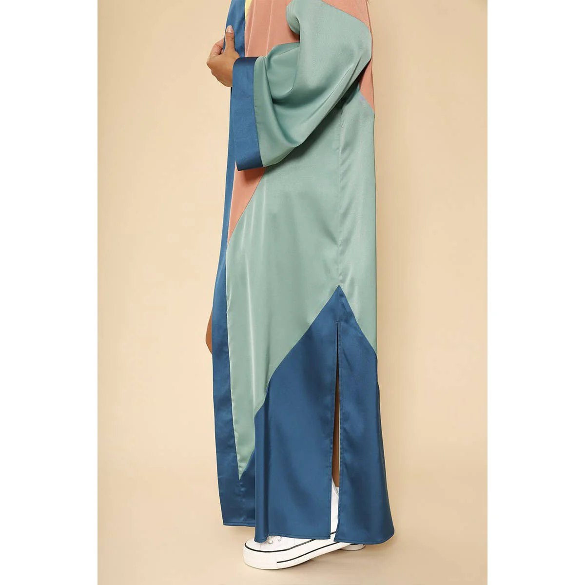 [SIZE L] Chevron Kimono Big Long Textured Satin Duster | Light Jacket, Outdoor Robe, Swimsuit Coverup - Image 5