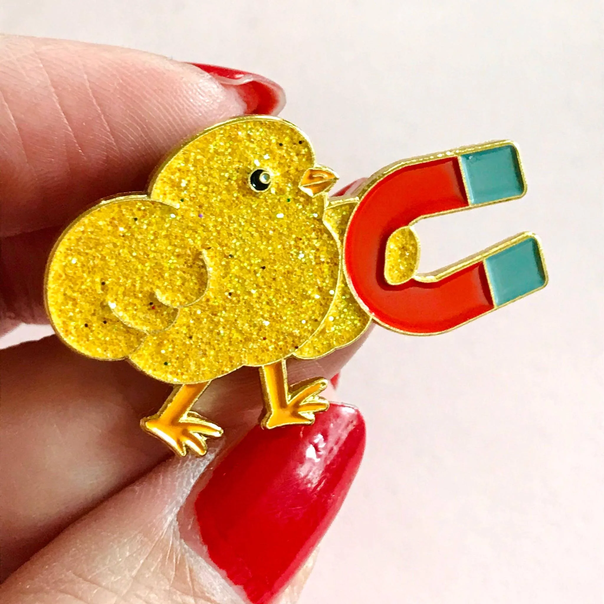 Chick Magnet Glitter Soft Enamel Pin | Cute Chick with Magnet Lapel Pin