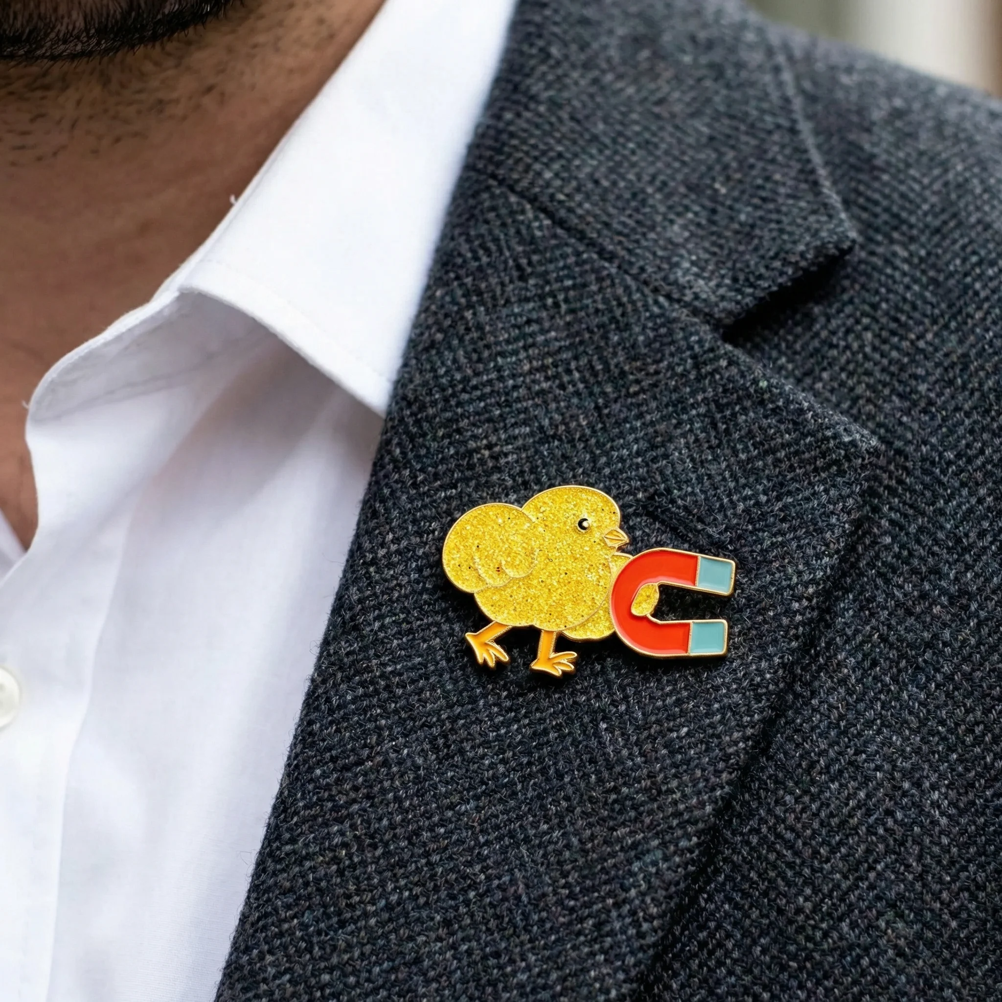 Chick Magnet Glitter Soft Enamel Pin | Cute Chick with Magnet Lapel Pin - Image 2