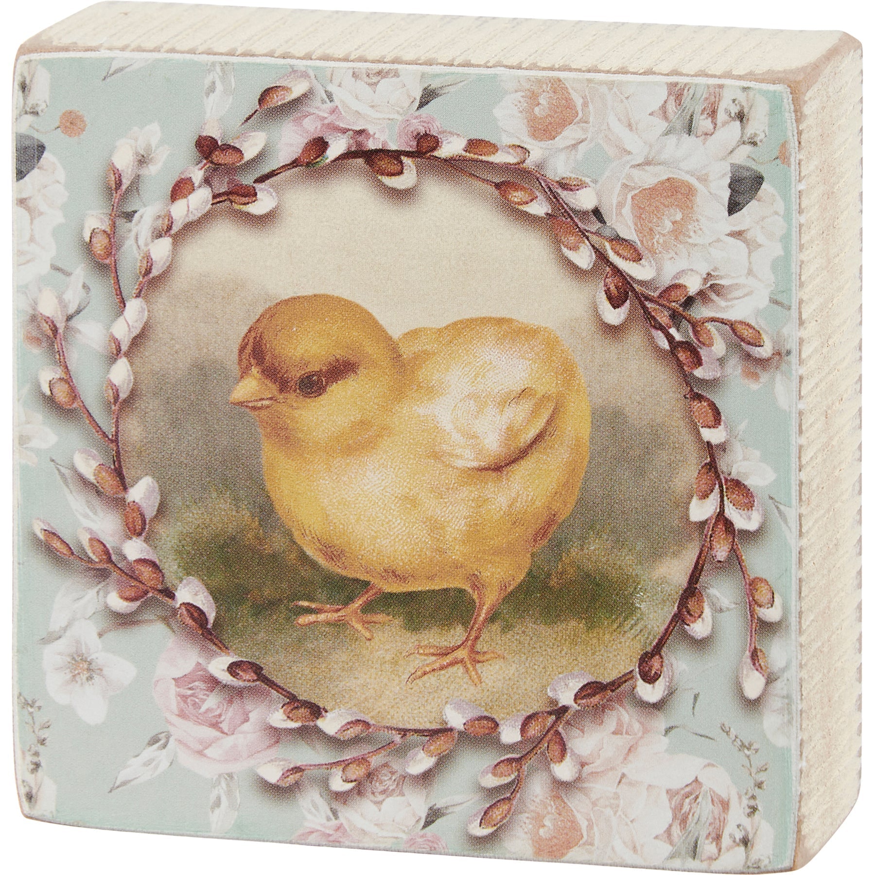 Chick Vintage Wooden Block Sign | Square Easter Spring Wall Desk Decor | 3" x 3" - Image 3