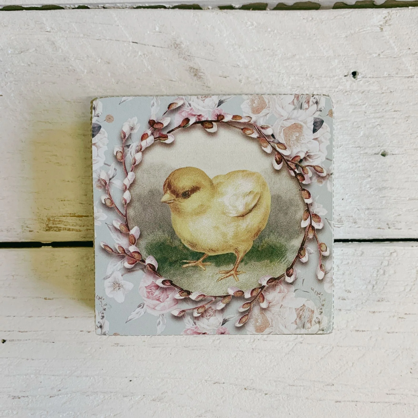 Chick Vintage Wooden Block Sign | Square Easter Spring Wall Desk Decor | 3" x 3" - Image 7