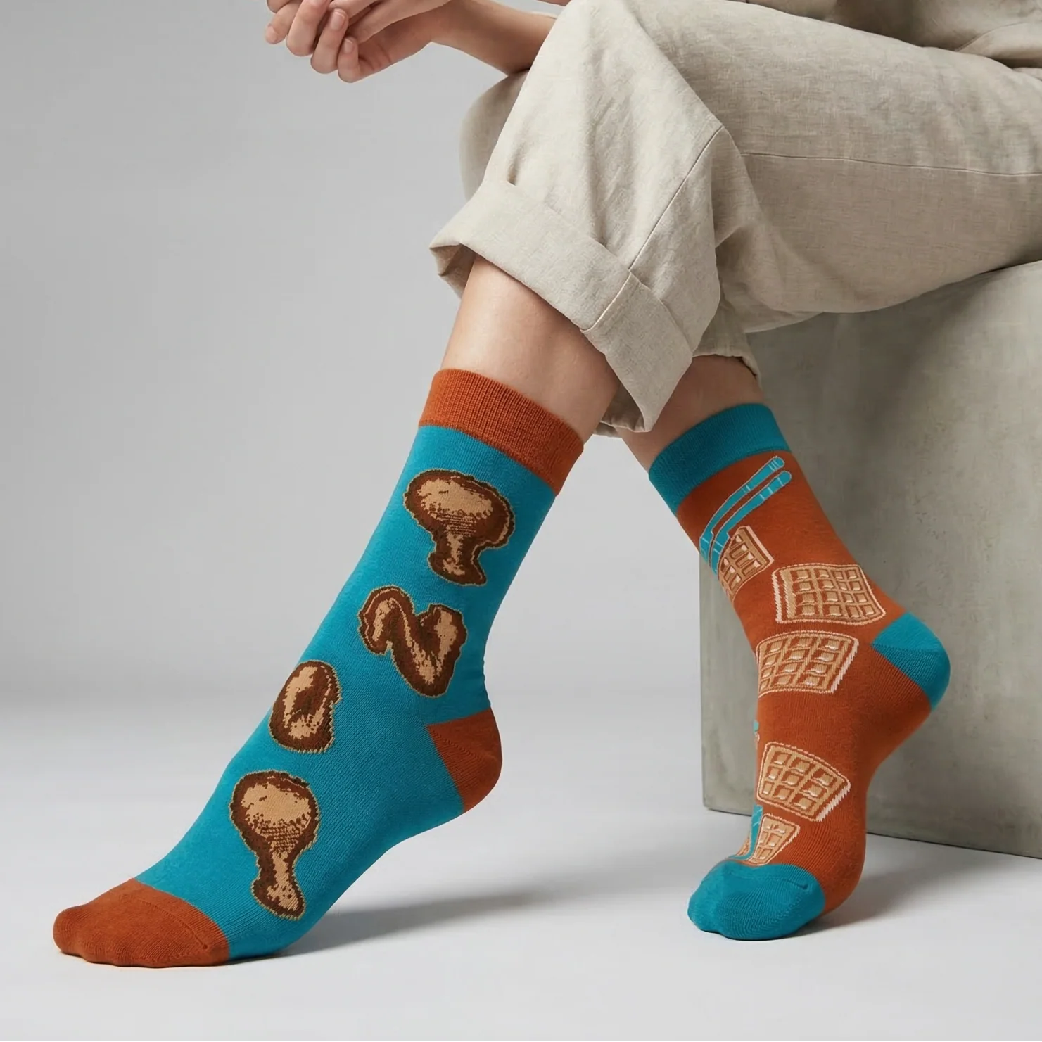 Chicken And Waffles Socks 🐔🧇 | Mismatched Unisex Cotton Socks - Image 10